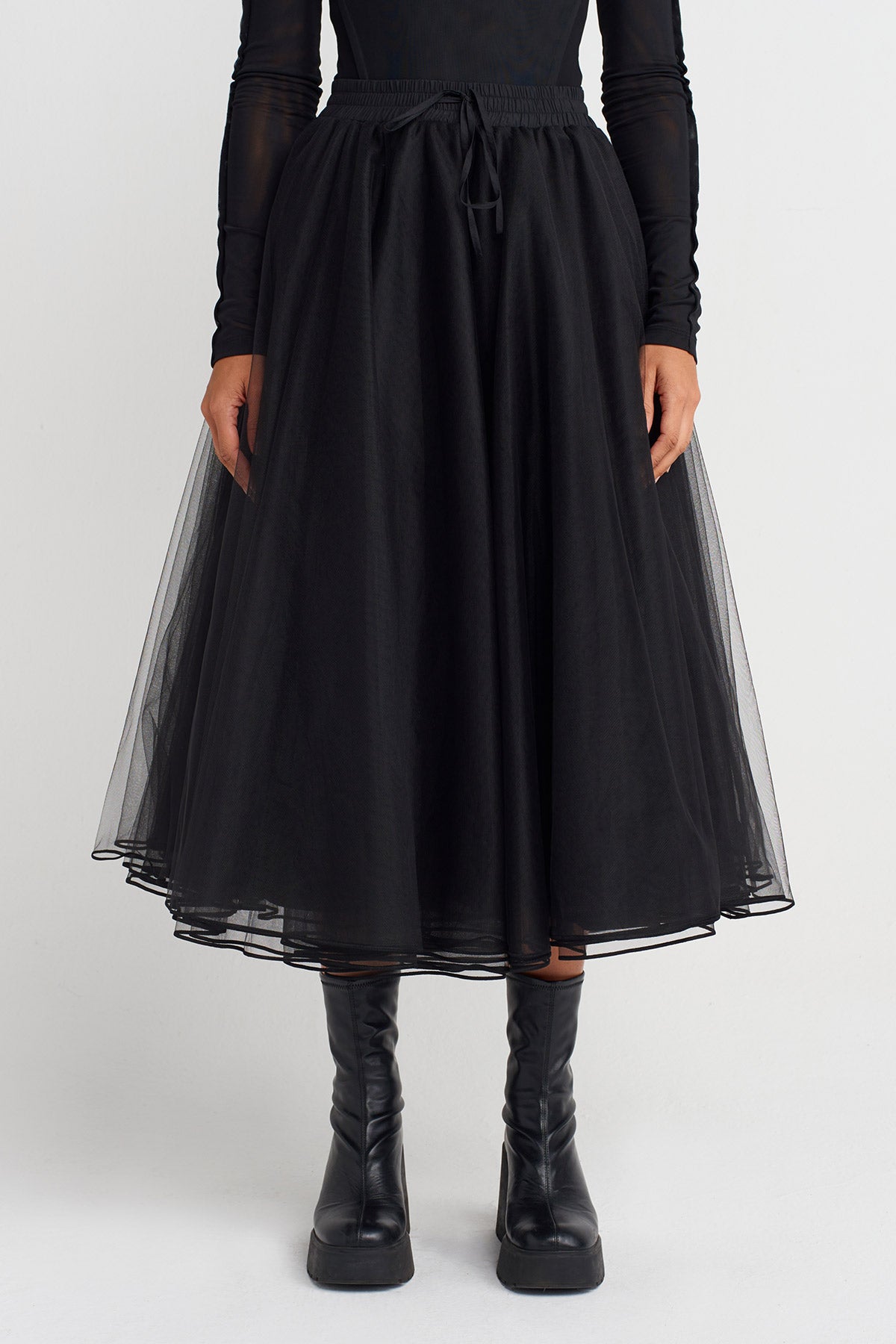 Black Midi Tulle Skirt-K252012015