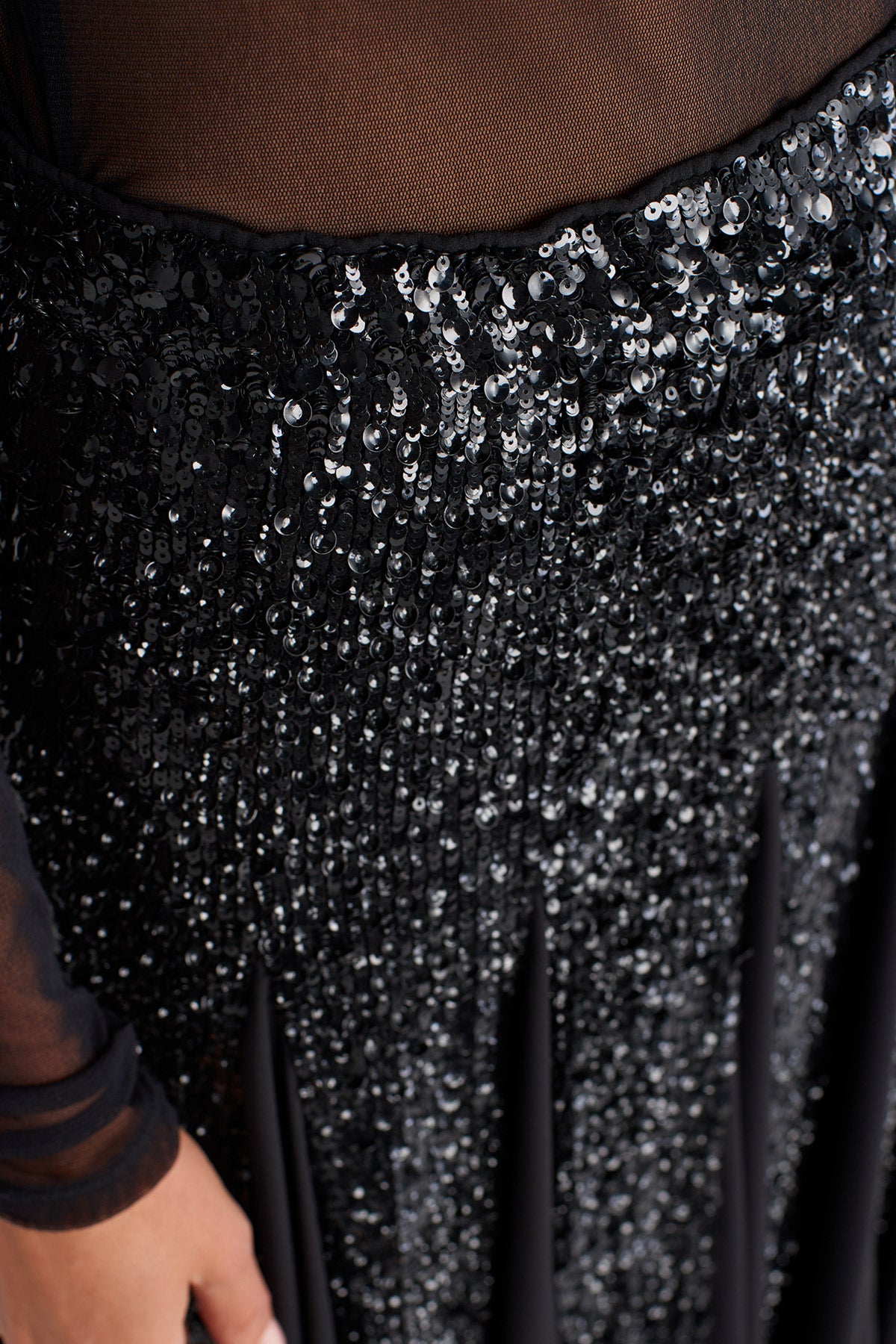 Black Embroidered Sequin Long Elegant Skirt-K252012017