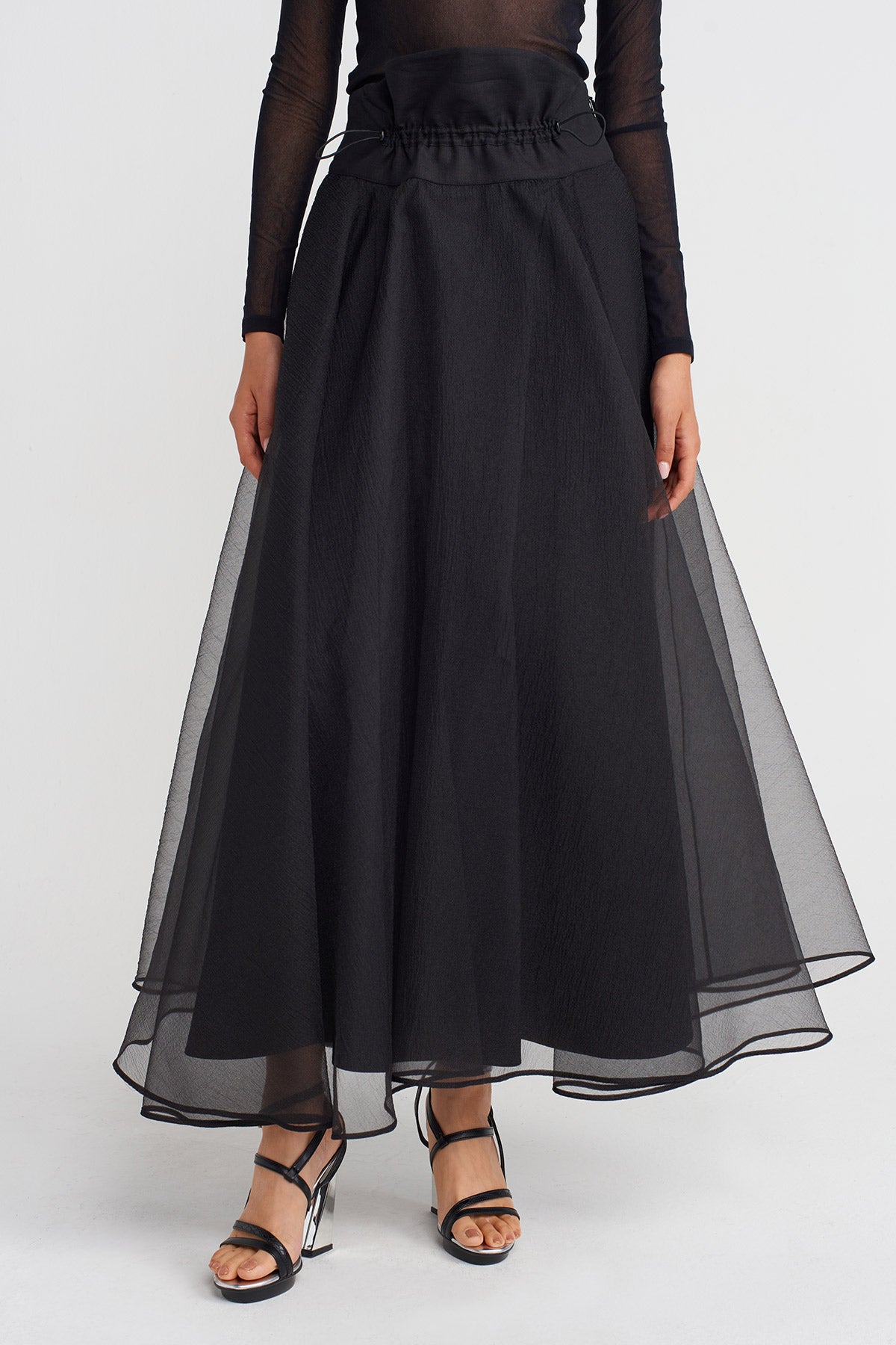 Black High-Waisted Puffy Organza Skirt-K252012019