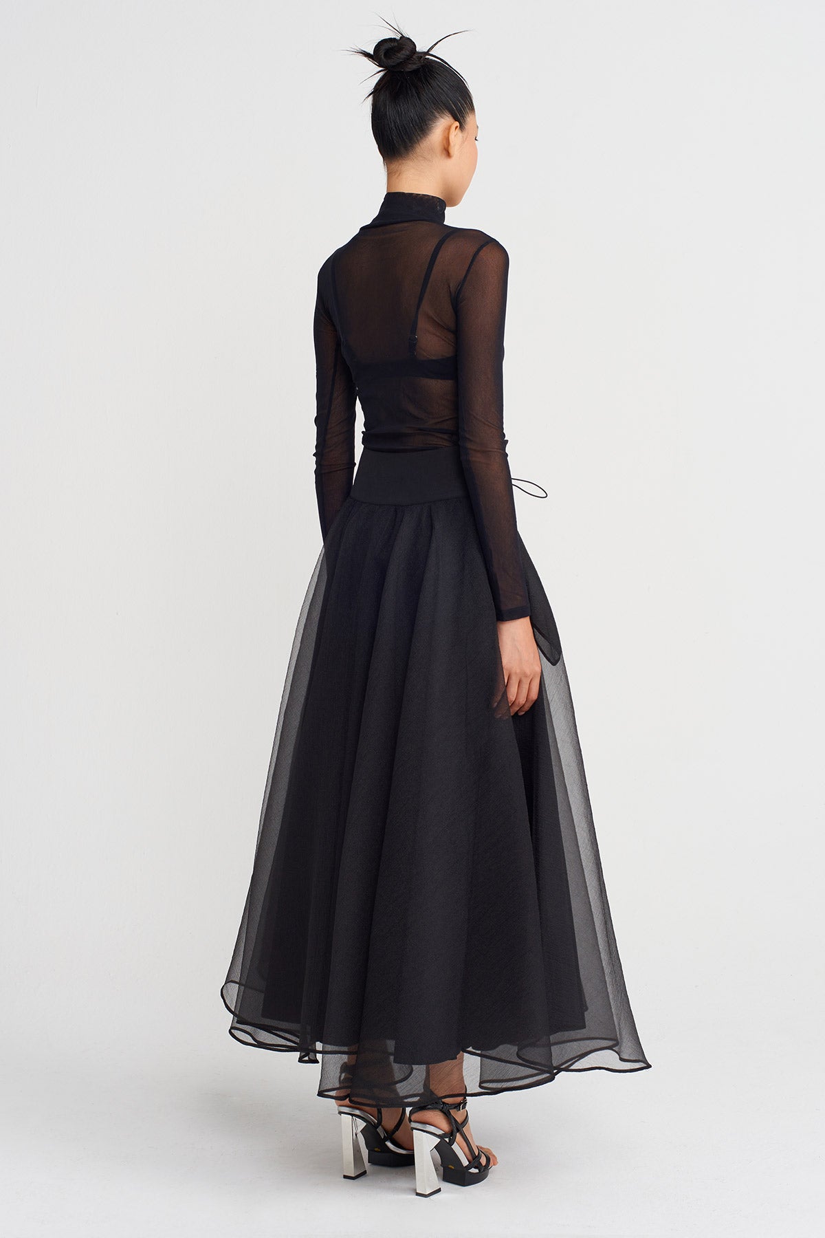 Black High-Waisted Puffy Organza Skirt-K252012019