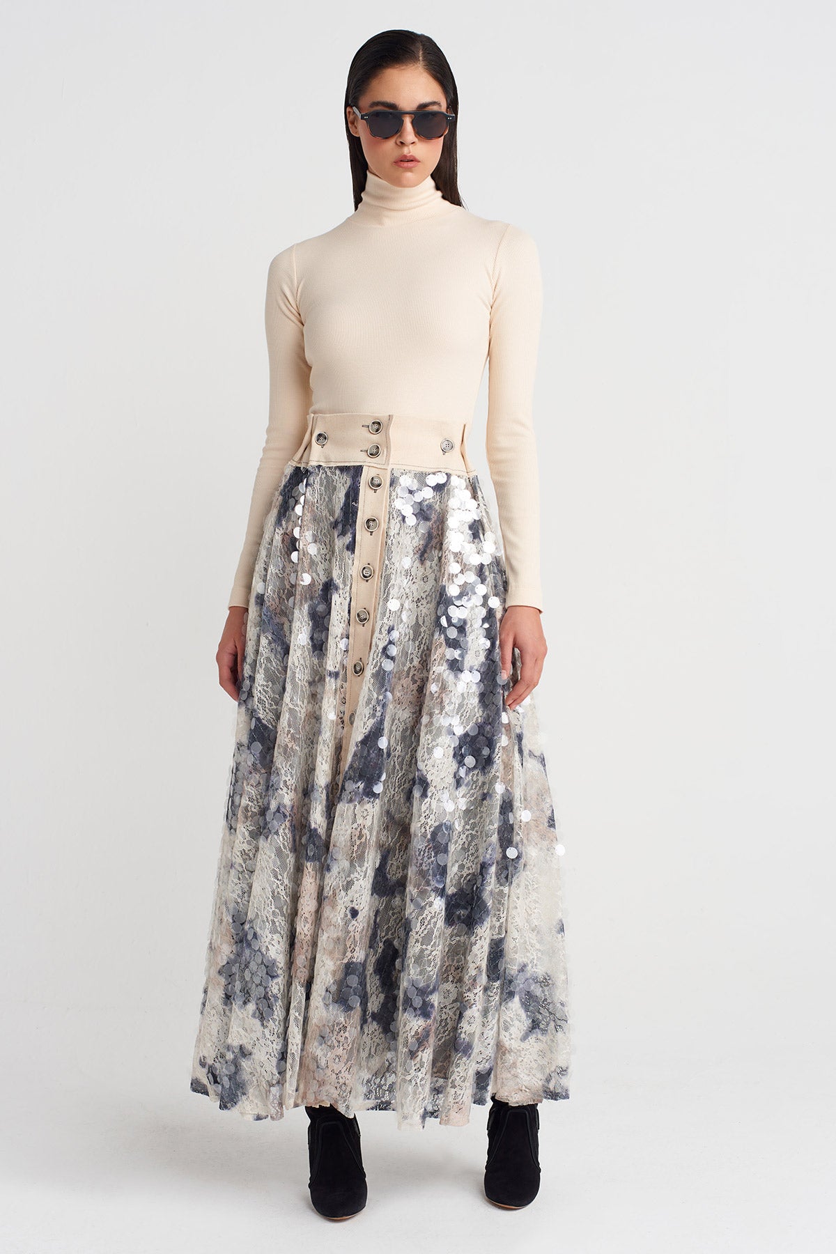 Sequin-Embroidered Guipure Maxi Skirt-K252012020