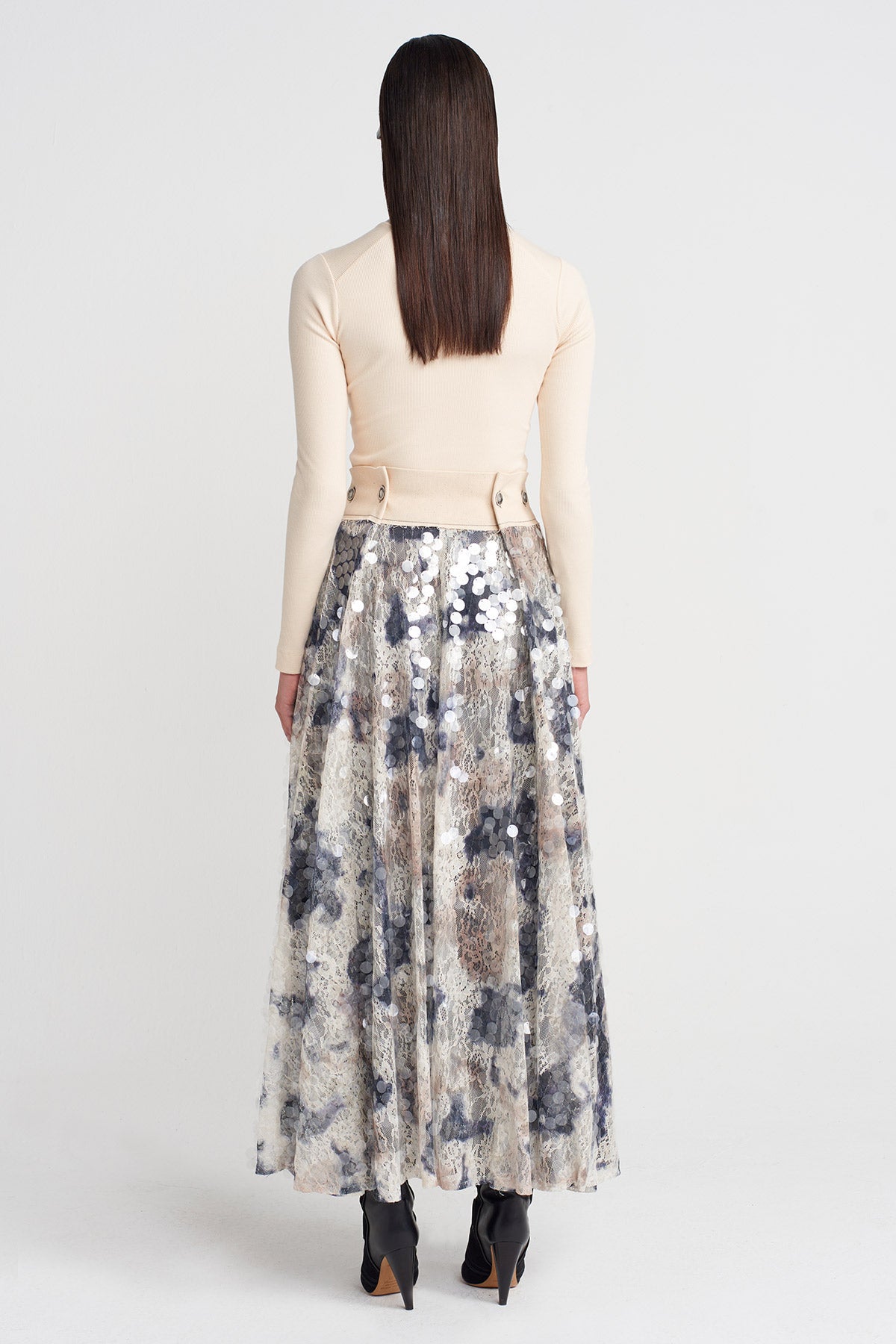 Sequin-Embroidered Guipure Maxi Skirt-K252012020