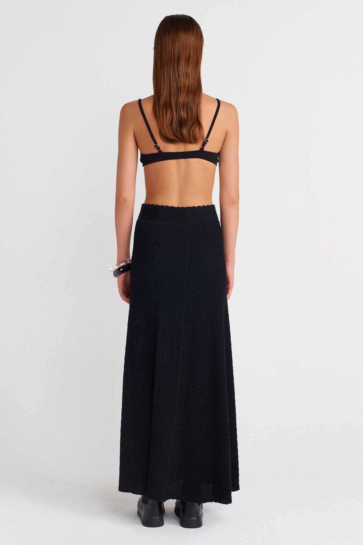 Black Jacquard Patterned Long Skirt -K252012021