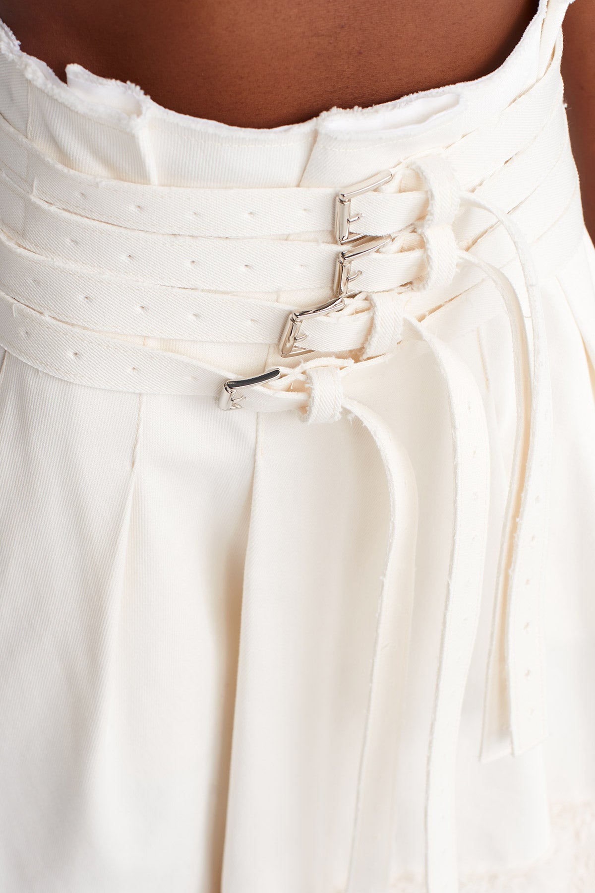 Off White Multi-Belted Denim-Fur Combo Skirt-K252012023