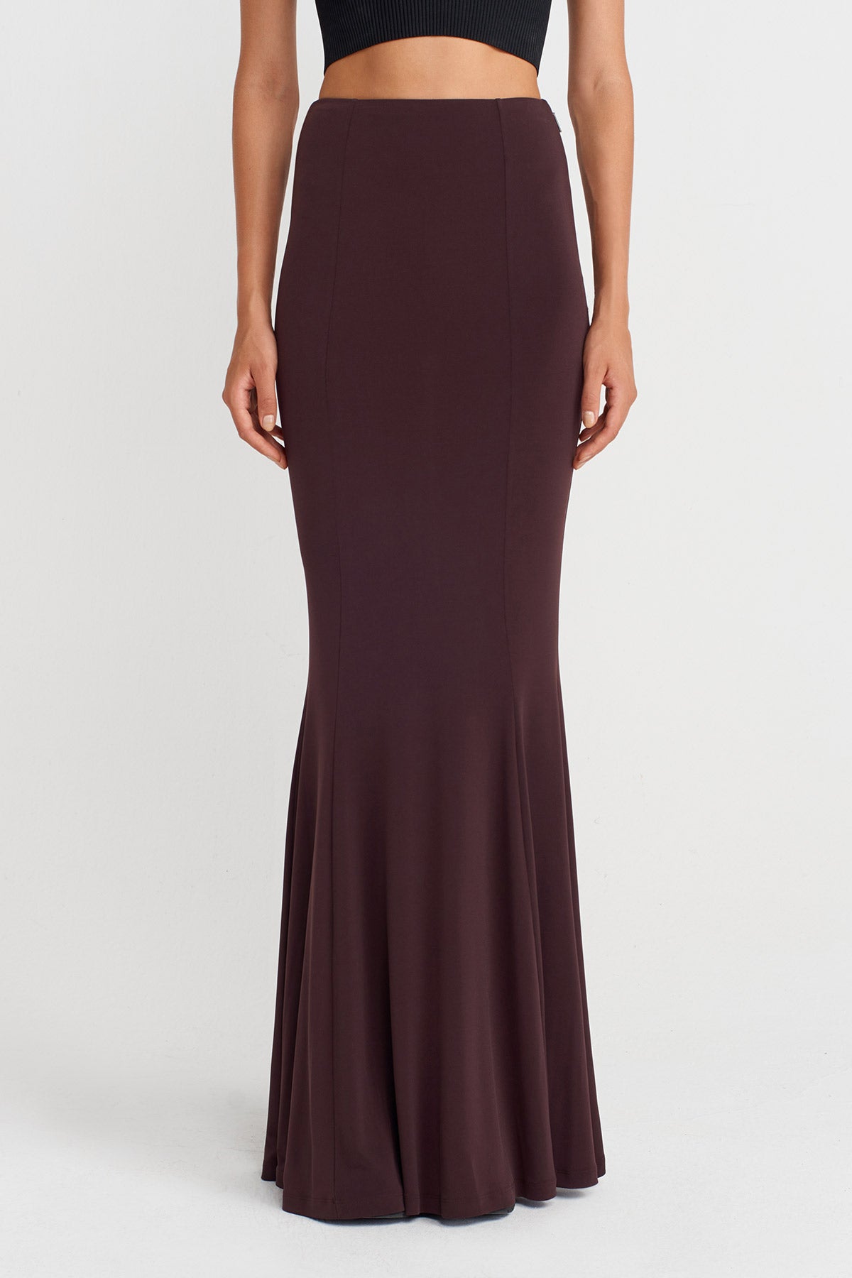 Dark Purple Long Fish-Cut Jersey Skirt-K252012026