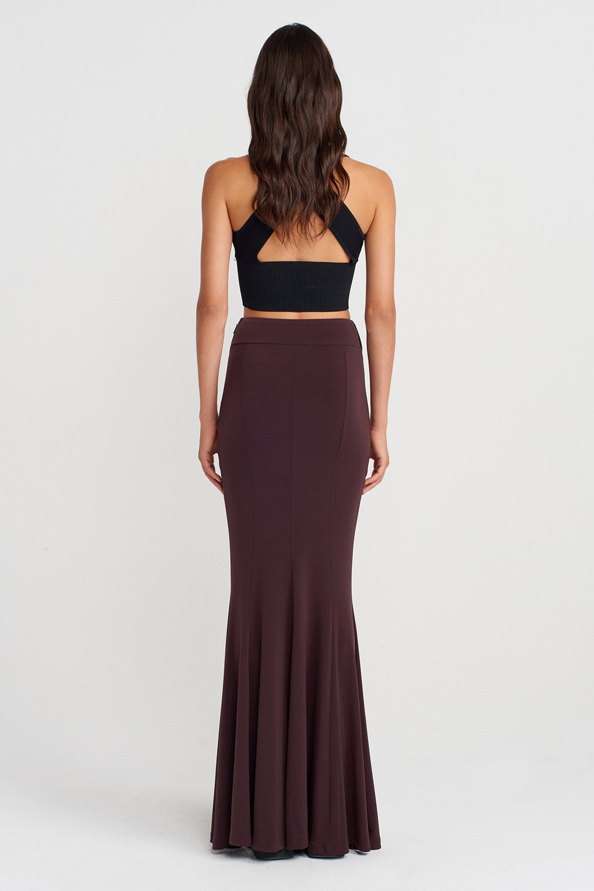 Dark Purple Long Fish-Cut Jersey Skirt-K252012026