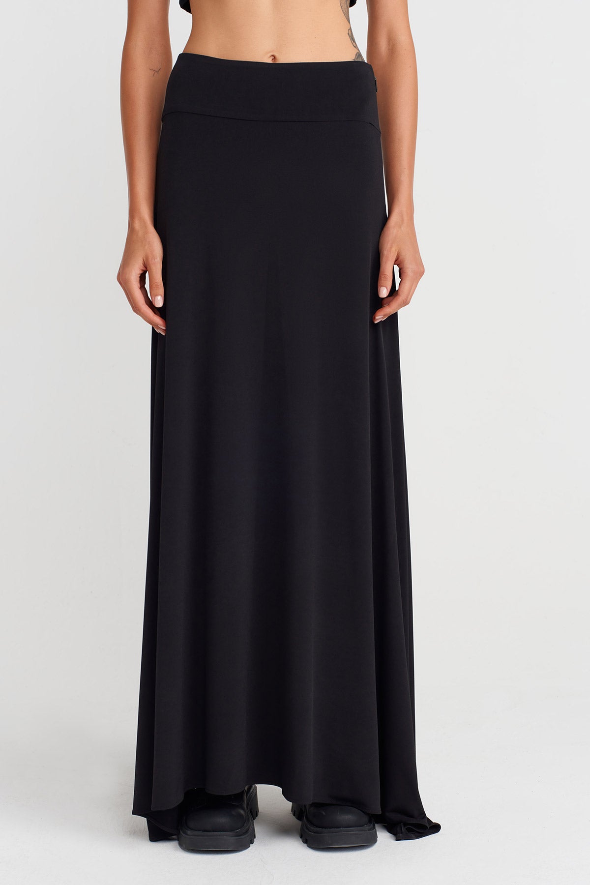 Black Long A-Line Jersey Skirt-K252012027