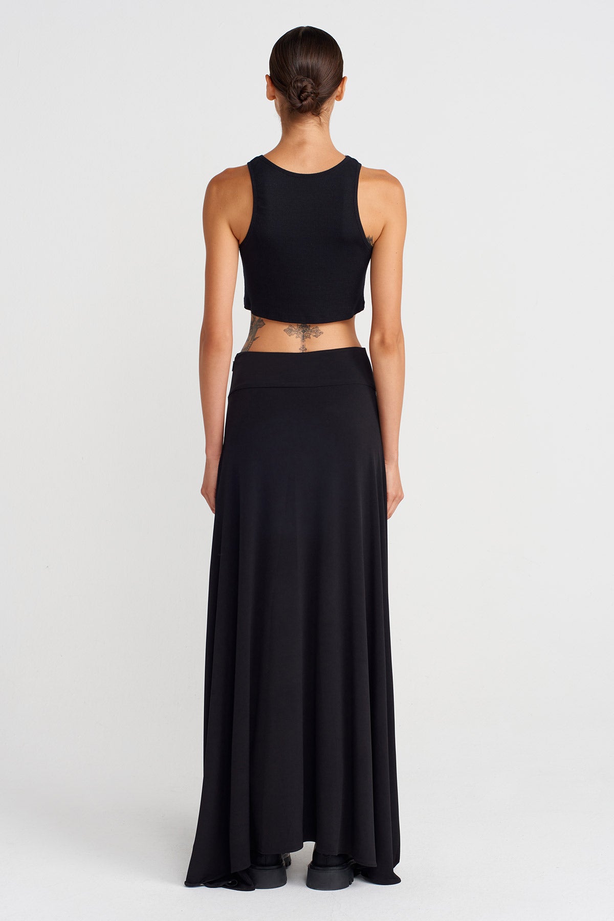 Black Long A-Line Jersey Skirt-K252012027