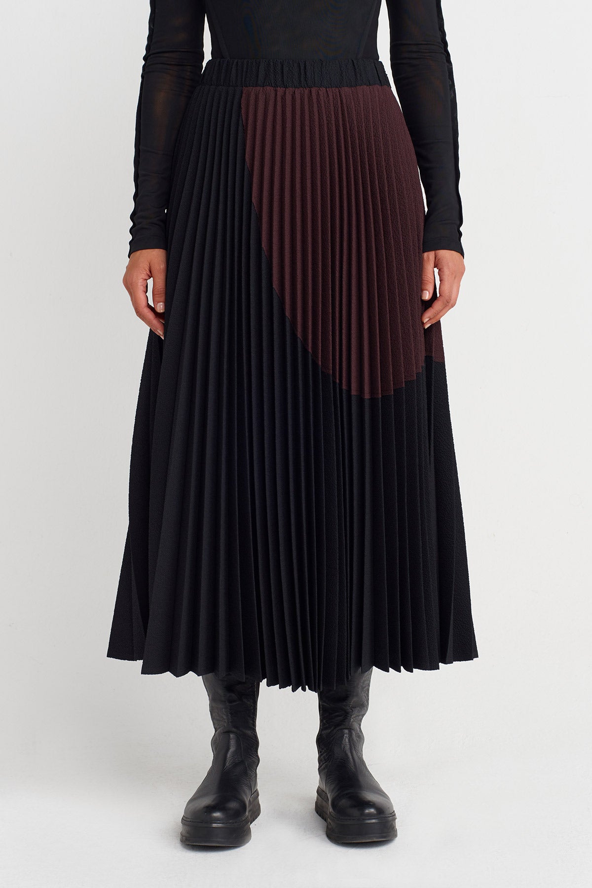 Multicolor Color Block Pleated Skirt-K252012028