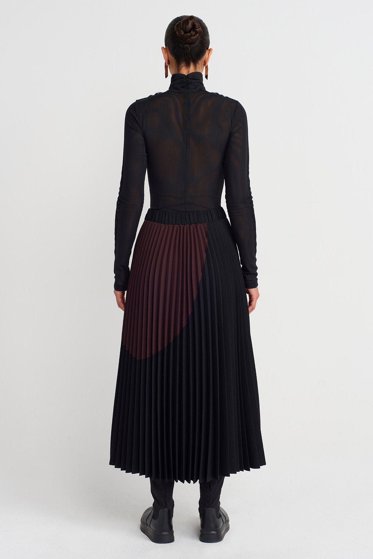 Multicolor Color Block Pleated Skirt-K252012028