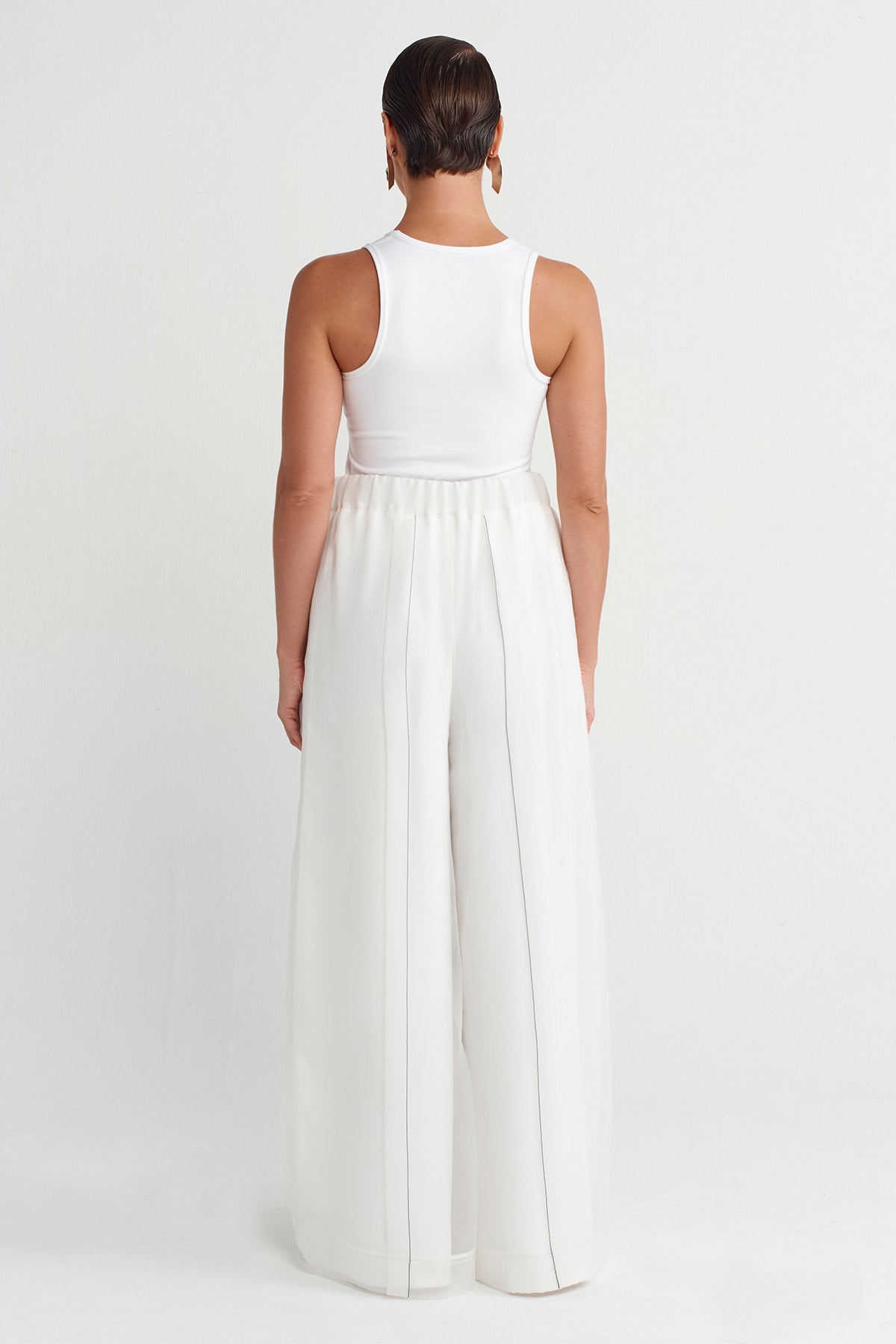 Off White Contrast Stitch Organza Trousers-K253013013