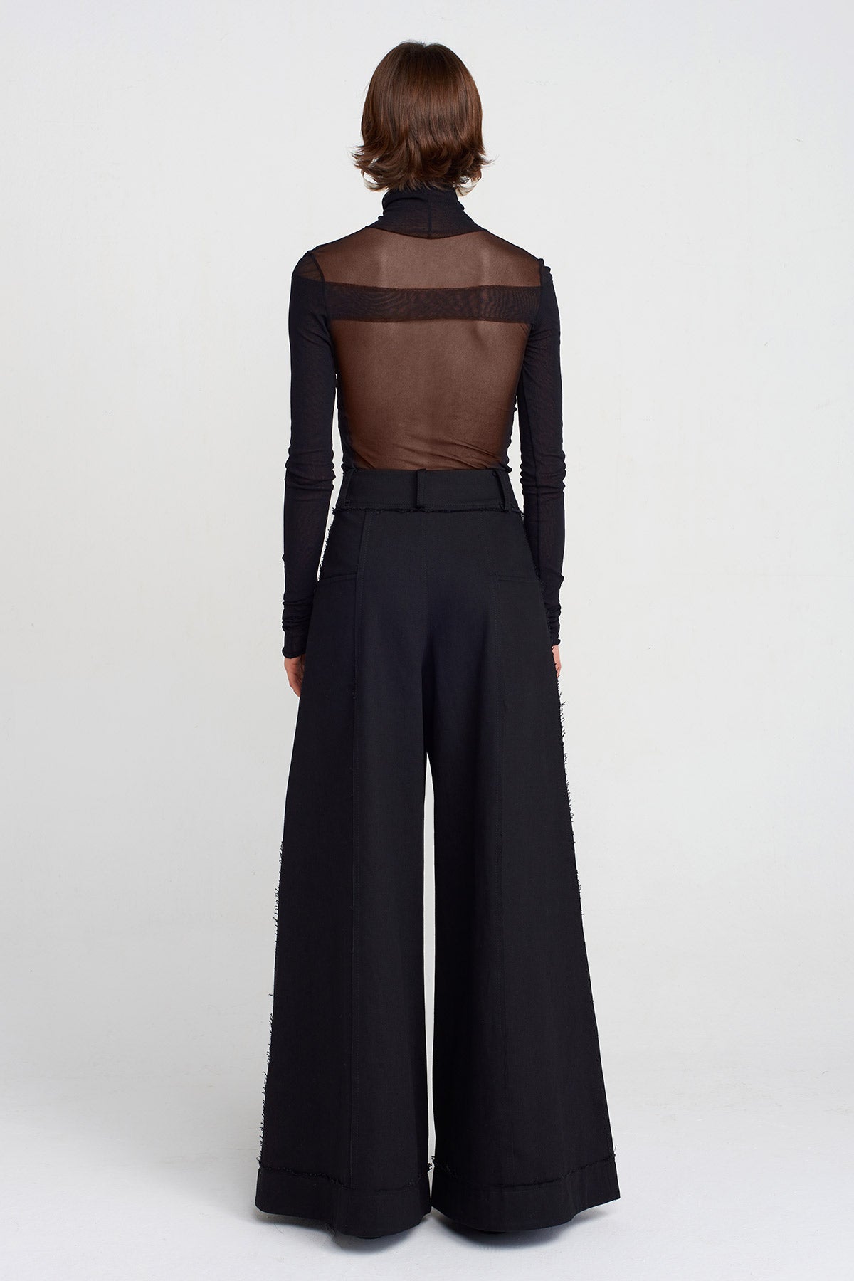 Black Wide-Leg Denim Pants-K253013023