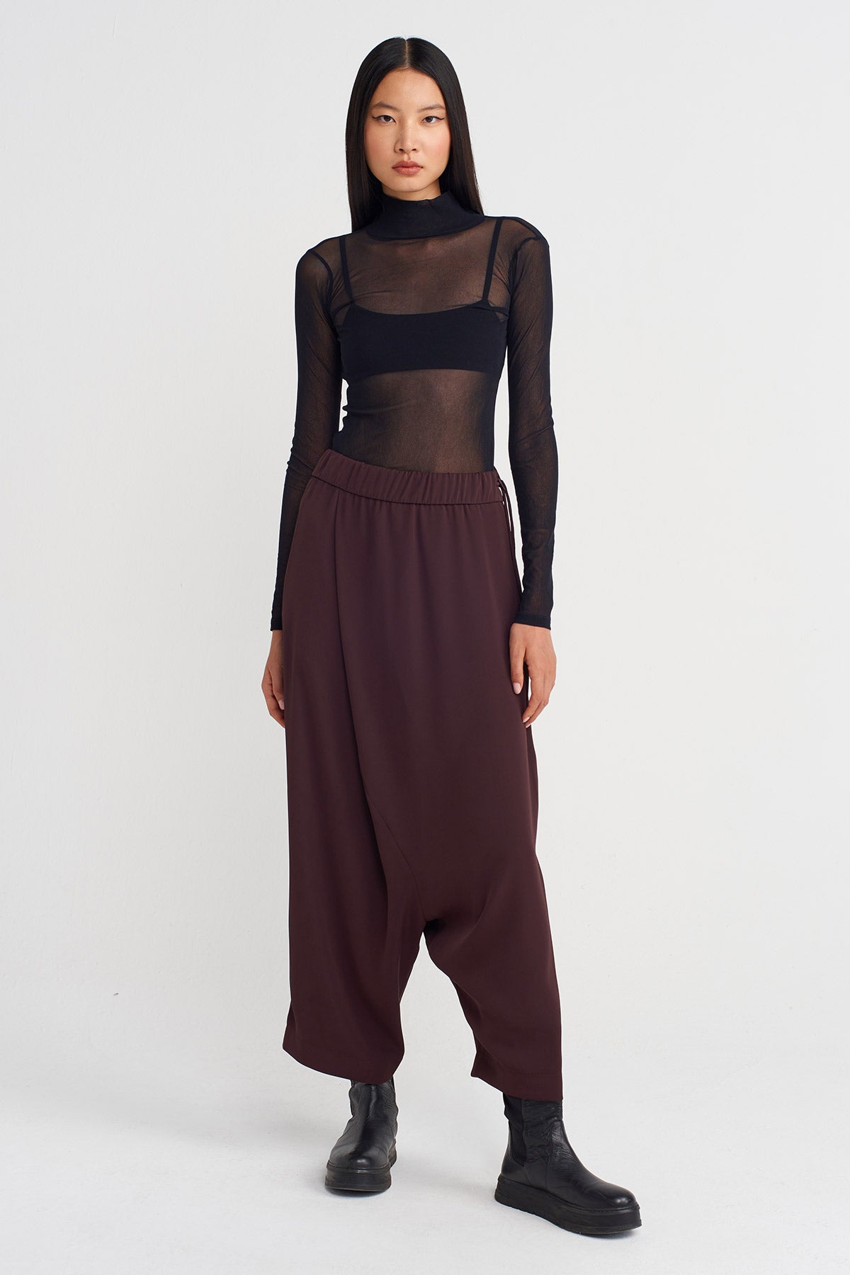 Dark Purple Wrap-Style Harem Pants-K253013029