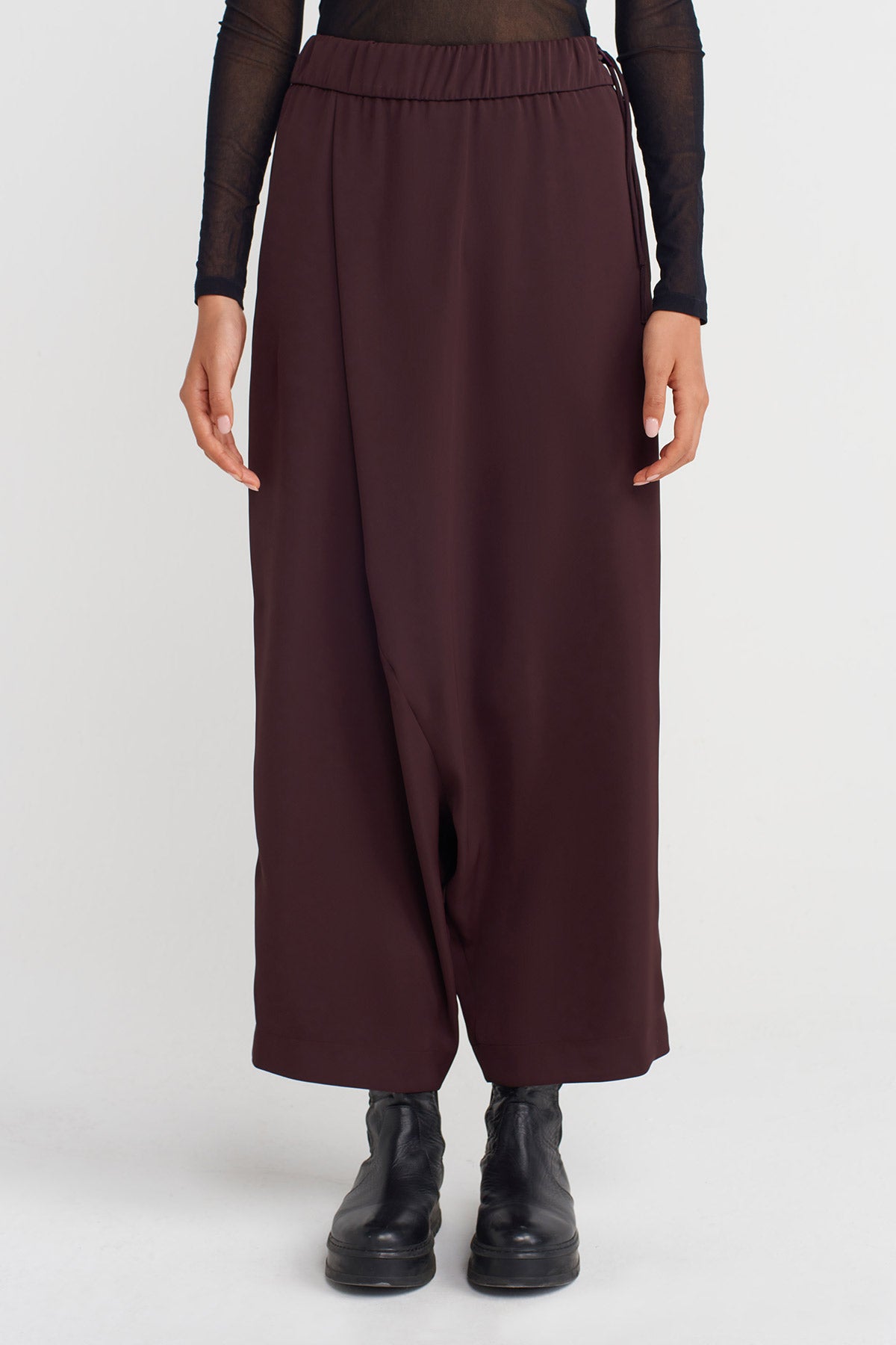 Dark Purple Wrap-Style Harem Pants-K253013029