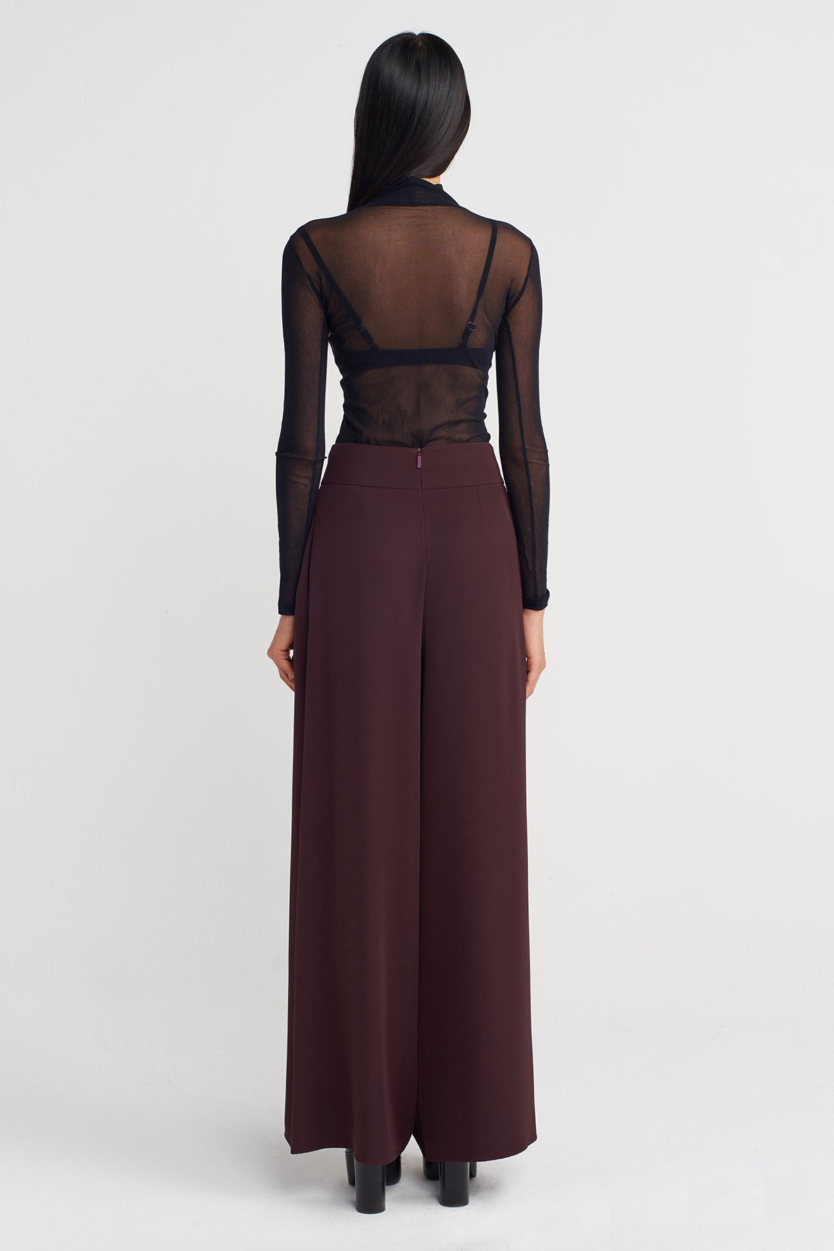 Dark Purple High-Waisted Wide-Leg Trousers-K253013030