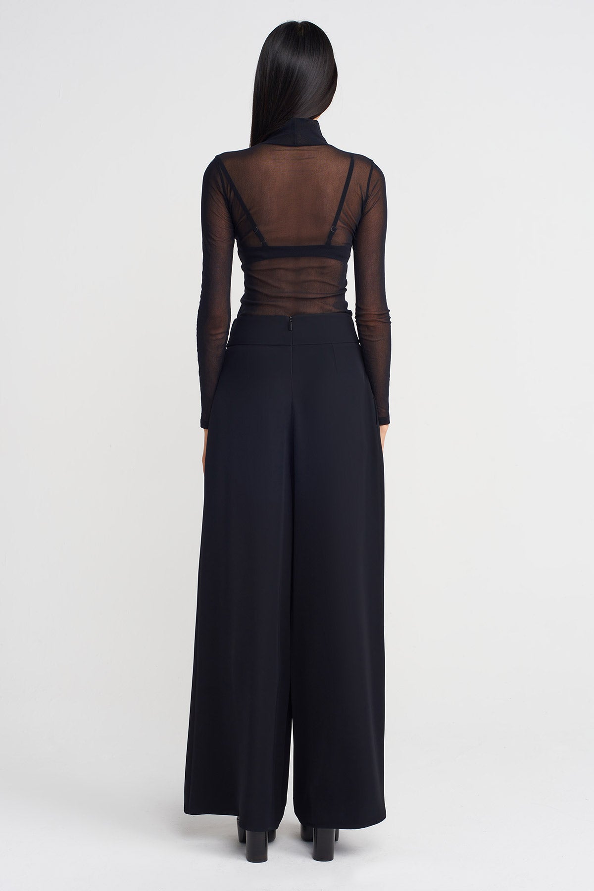 Black High-Waisted Wide-Leg Trousers-K253013030