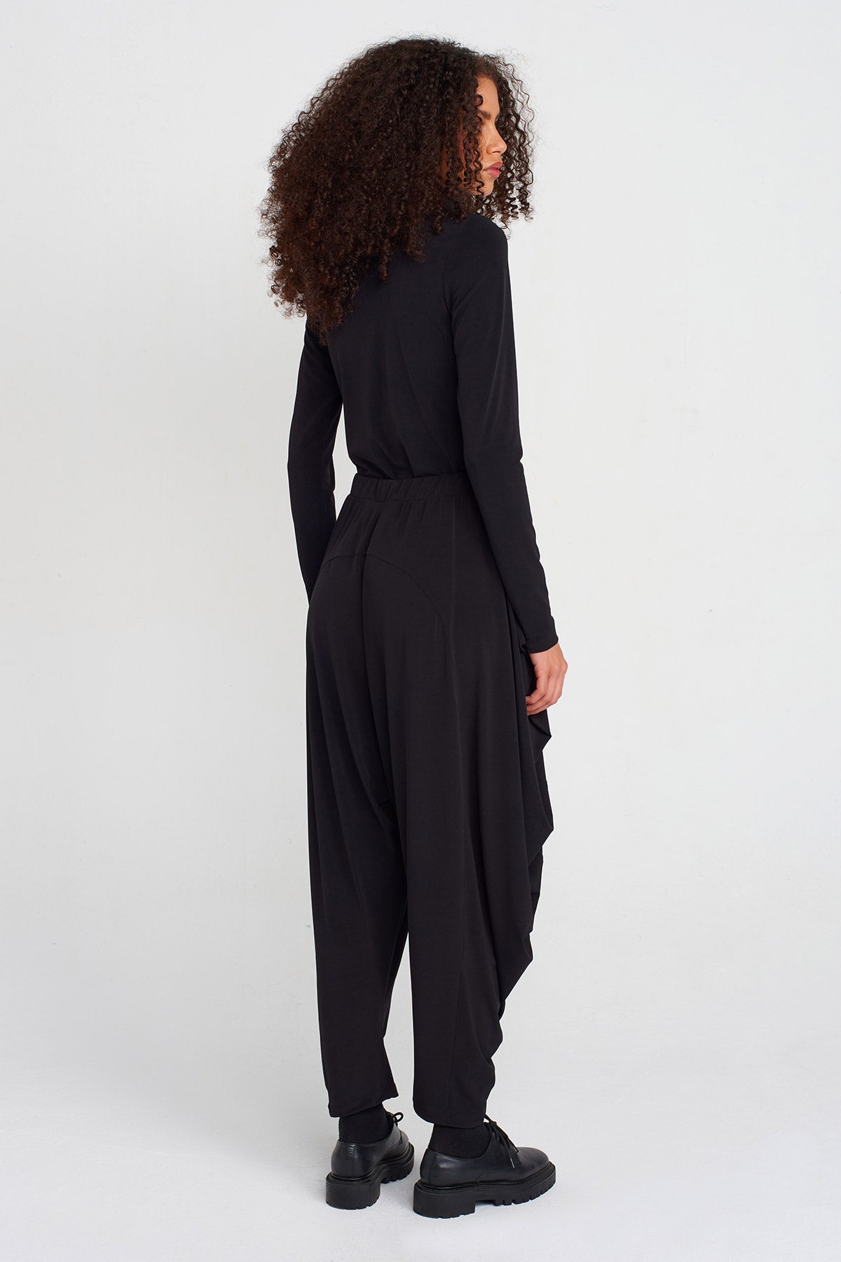 Black Draped Jersey Harem Pants-K253013032