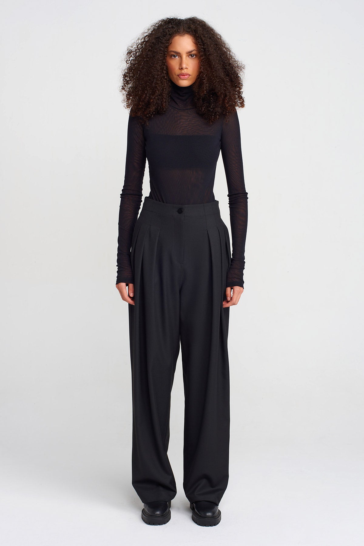 Black Thick Fabric Pleated Palazzo Pants-K253013034
