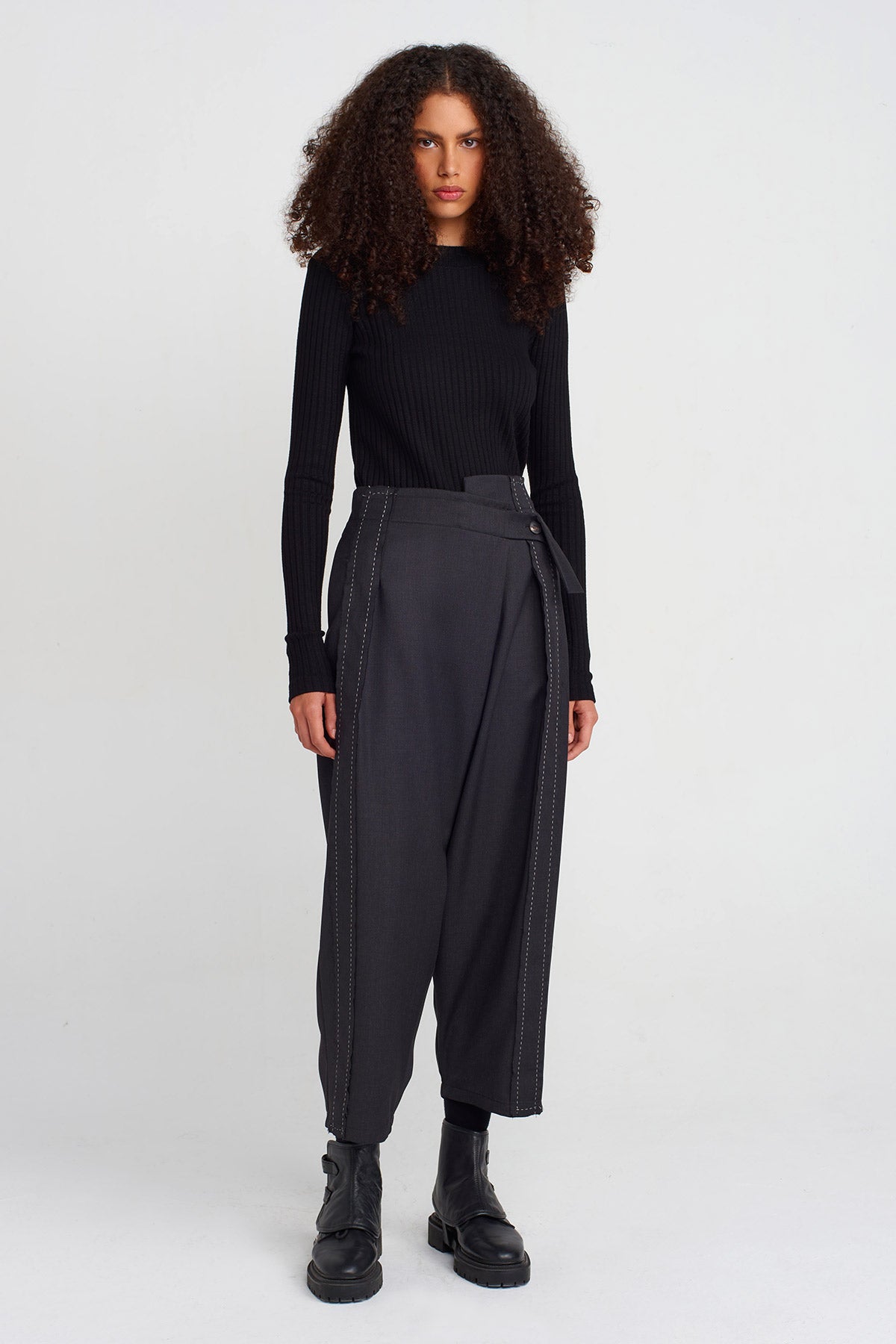 Anthracite Stitch Detail Wrap Pants-K253013035
