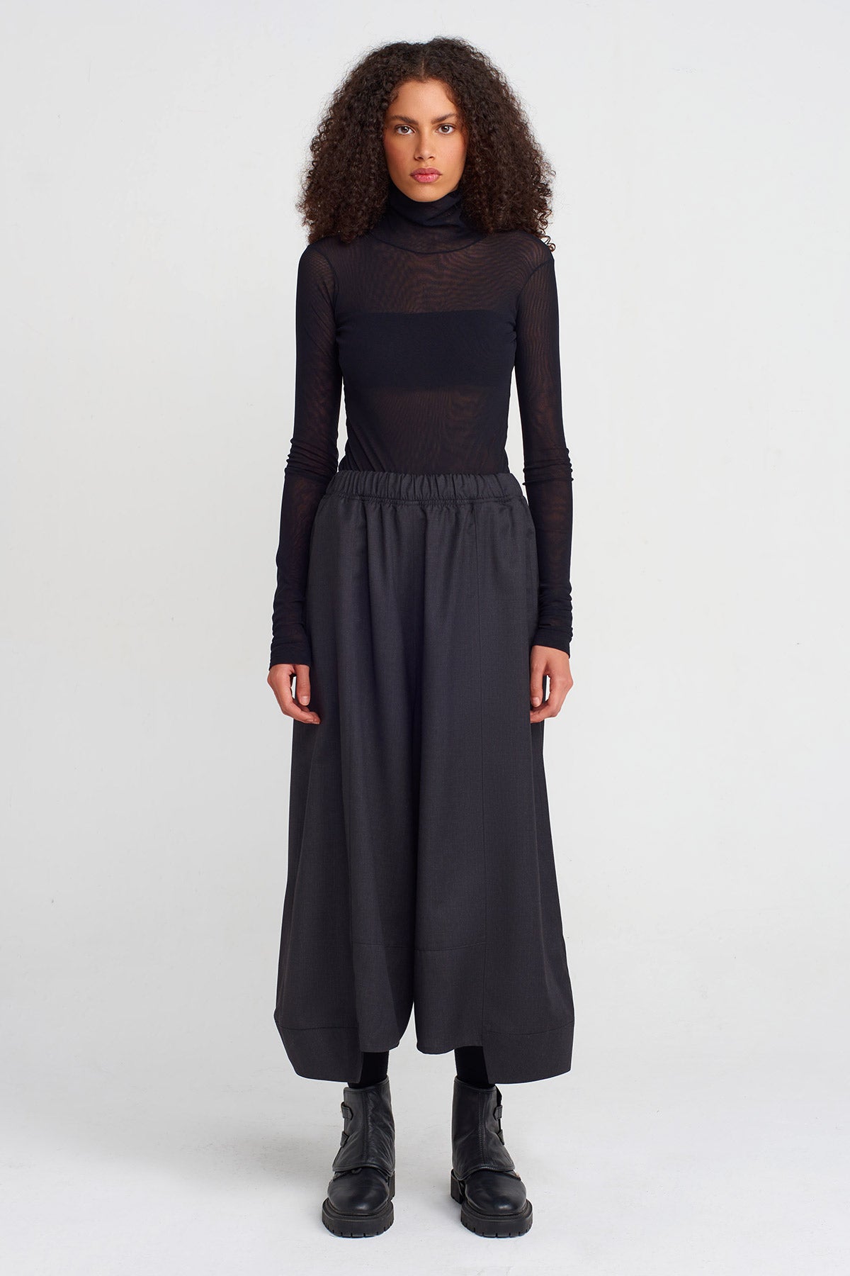 Anthracite Asymmetric Hem Wide Pants-K253013036