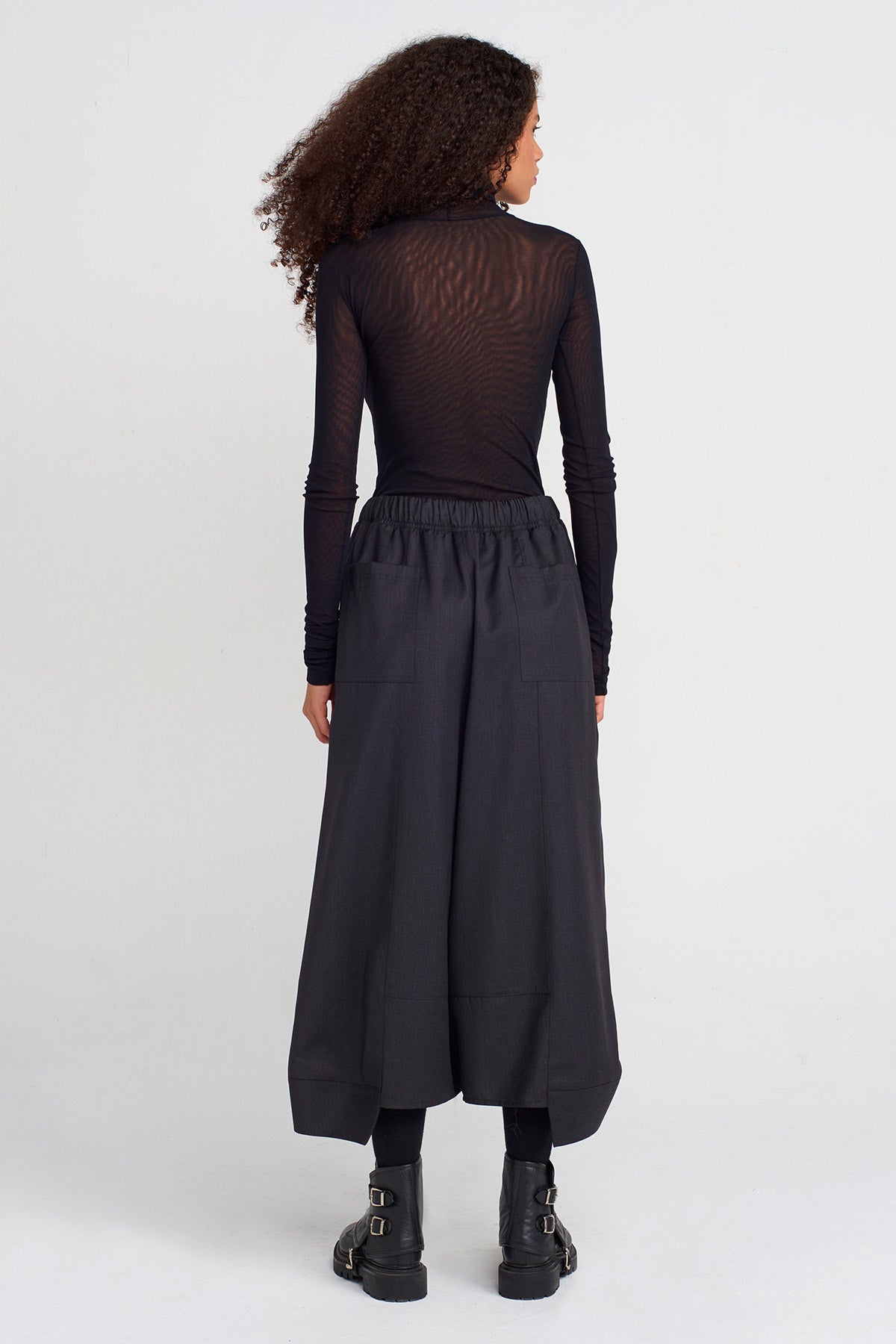 Anthracite Asymmetric Hem Wide Pants-K253013036