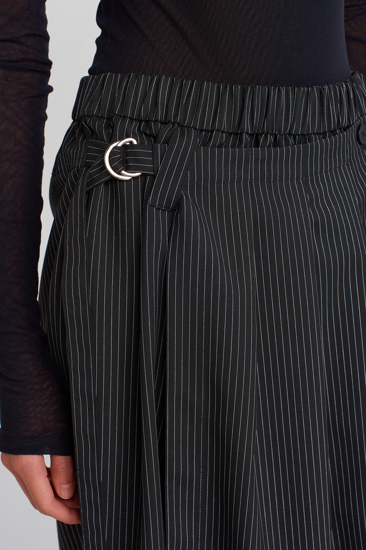 Black Striped Pants with Front Skirt Detail-K253013037