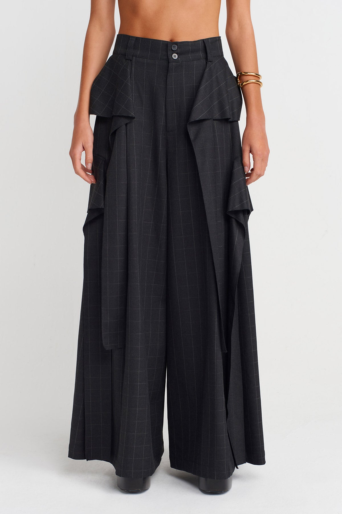 Plaid Detailed Palazzo Trousers-K253013041