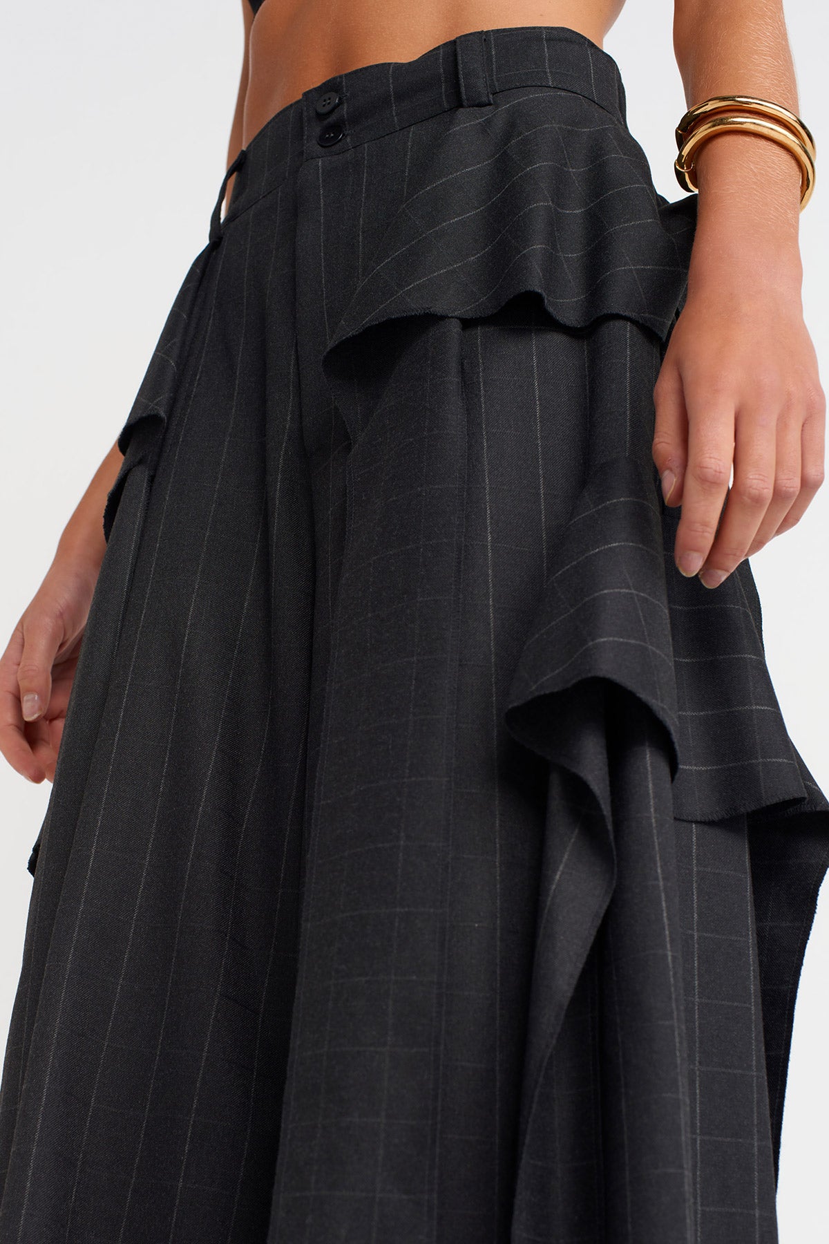 Plaid Detailed Palazzo Trousers-K253013041