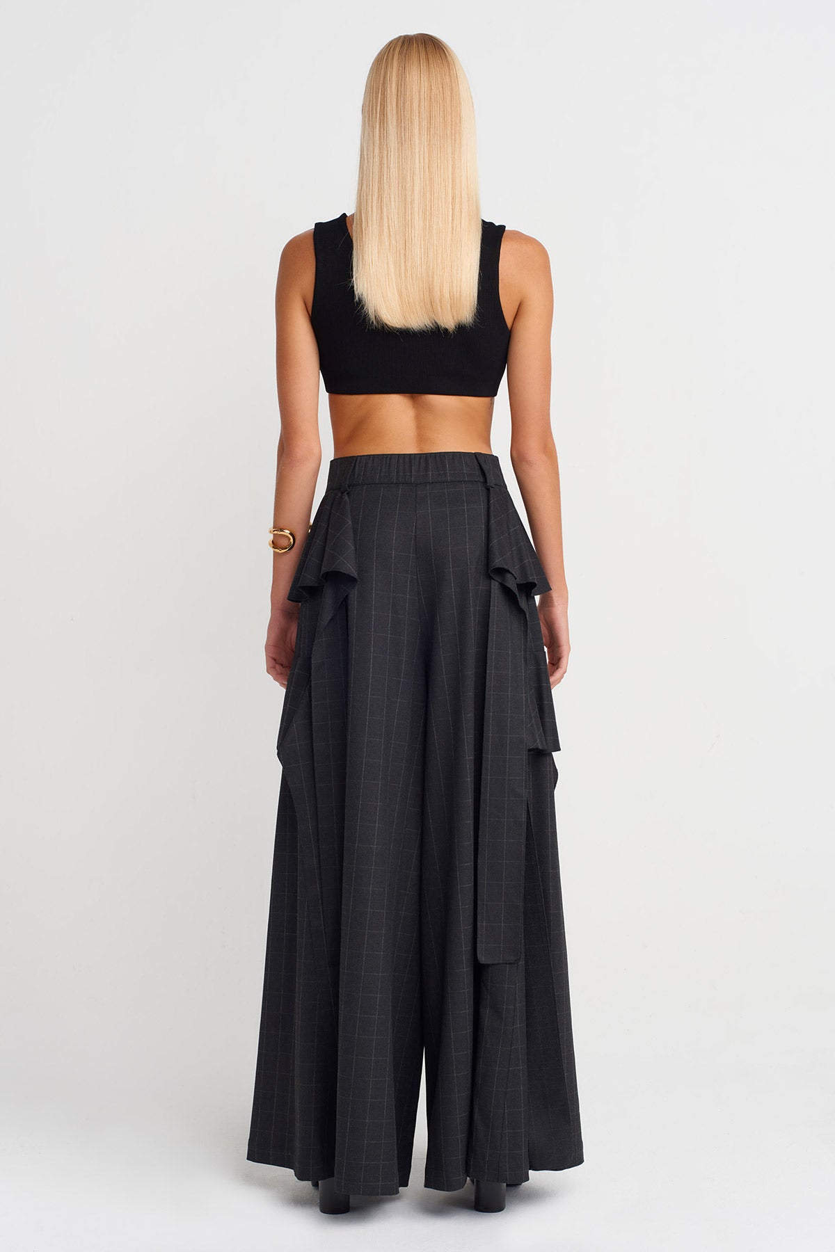 Plaid Detailed Palazzo Trousers-K253013041