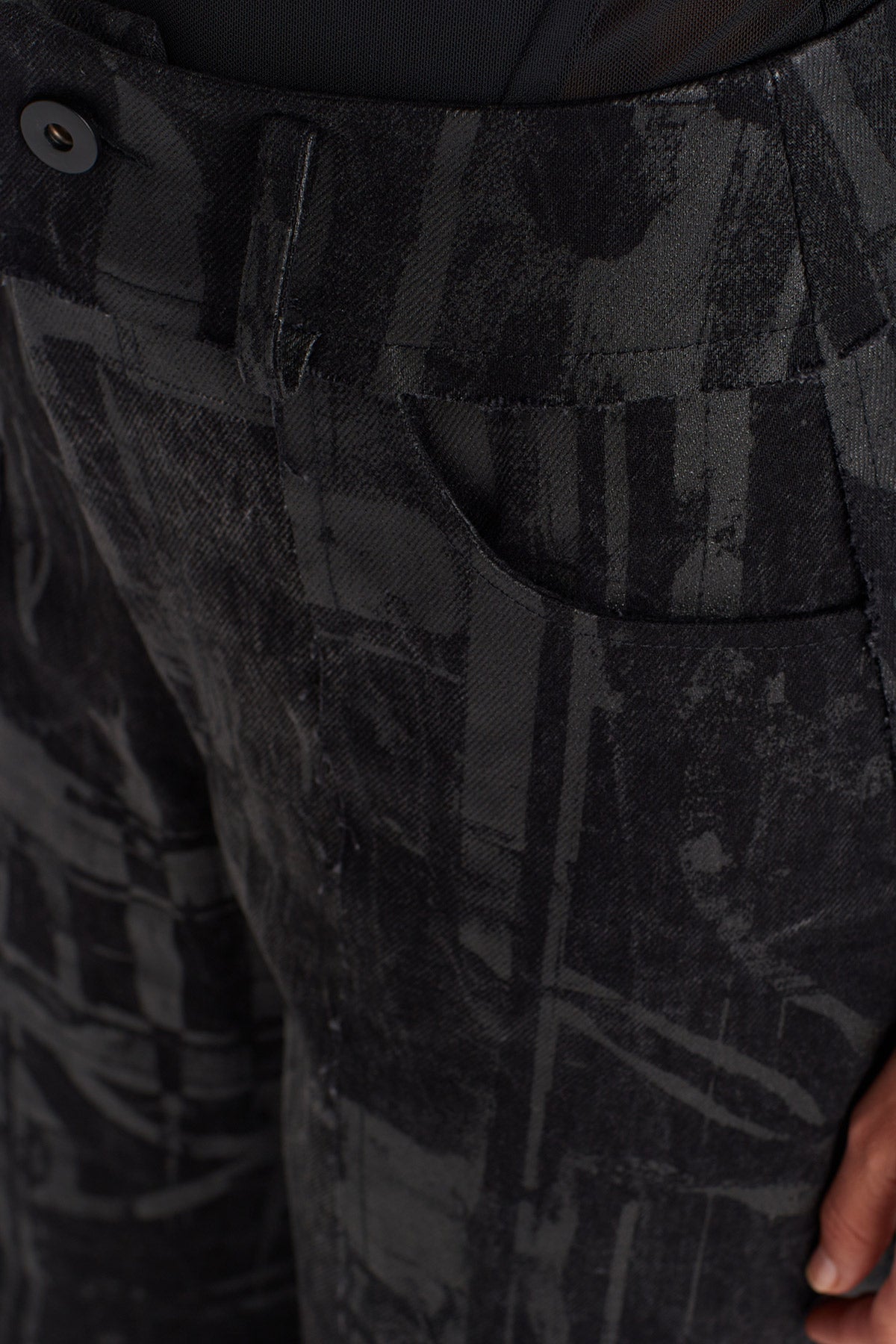 Black Printed Wide-Leg Denim Trousers-K253013044