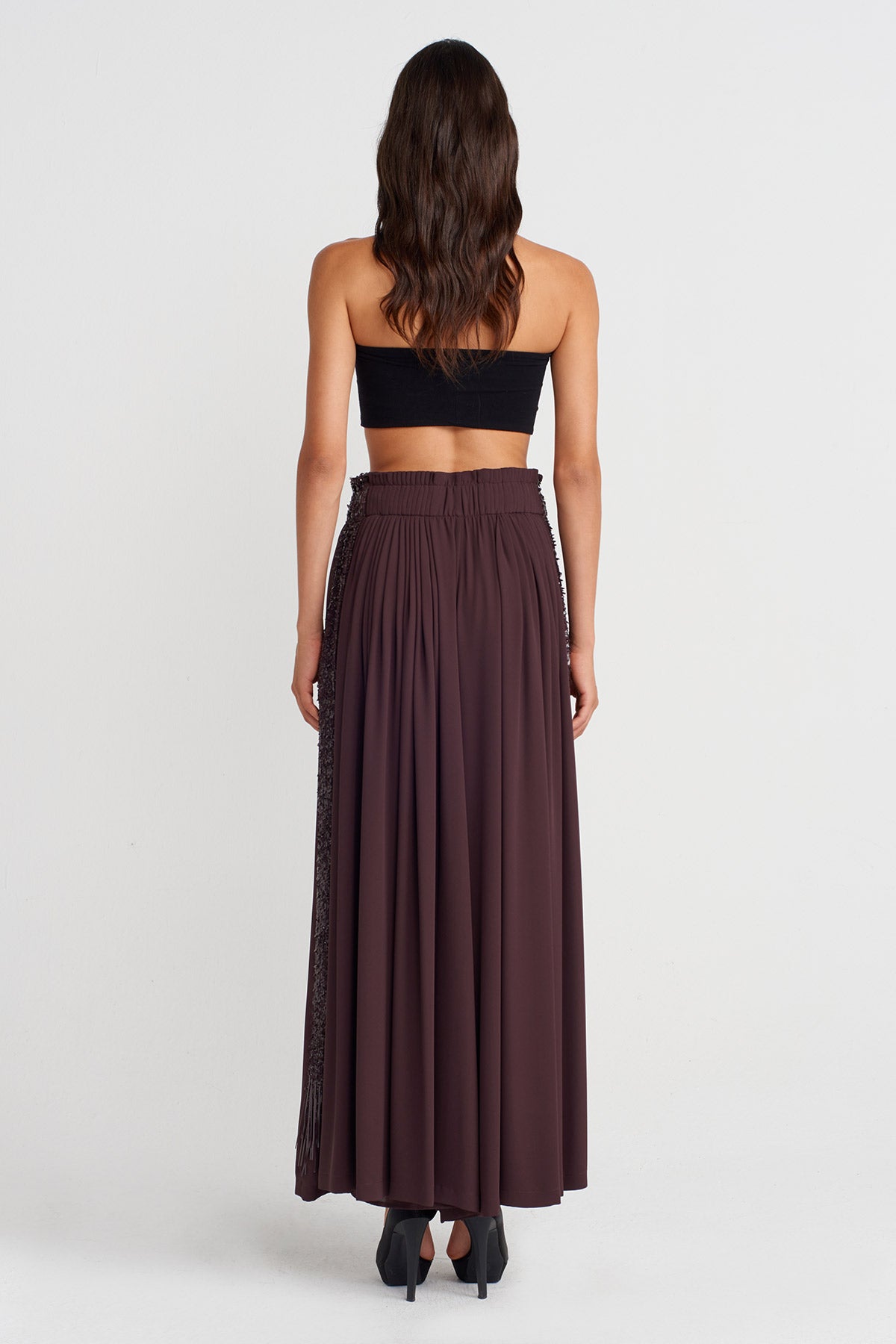 Dark Purple Wide-Leg Pants with Sequin Embroidery on Sides-K253013050
