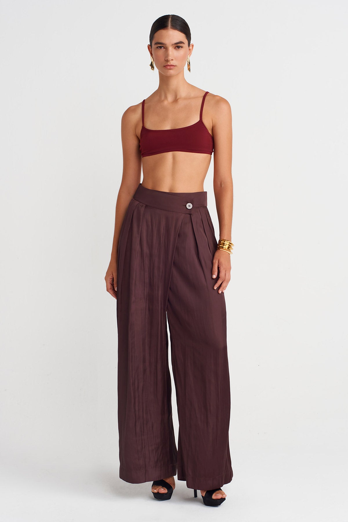 Dark Purple Crossover Palazzo Pants-K253013052
