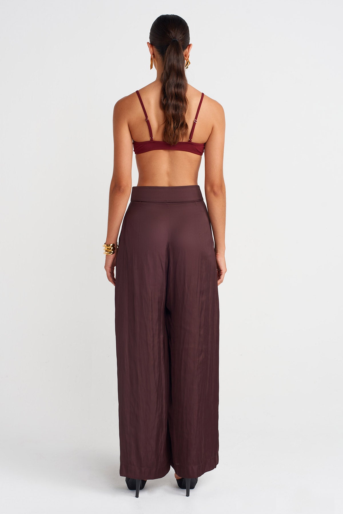 Dark Purple Crossover Palazzo Pants-K253013052