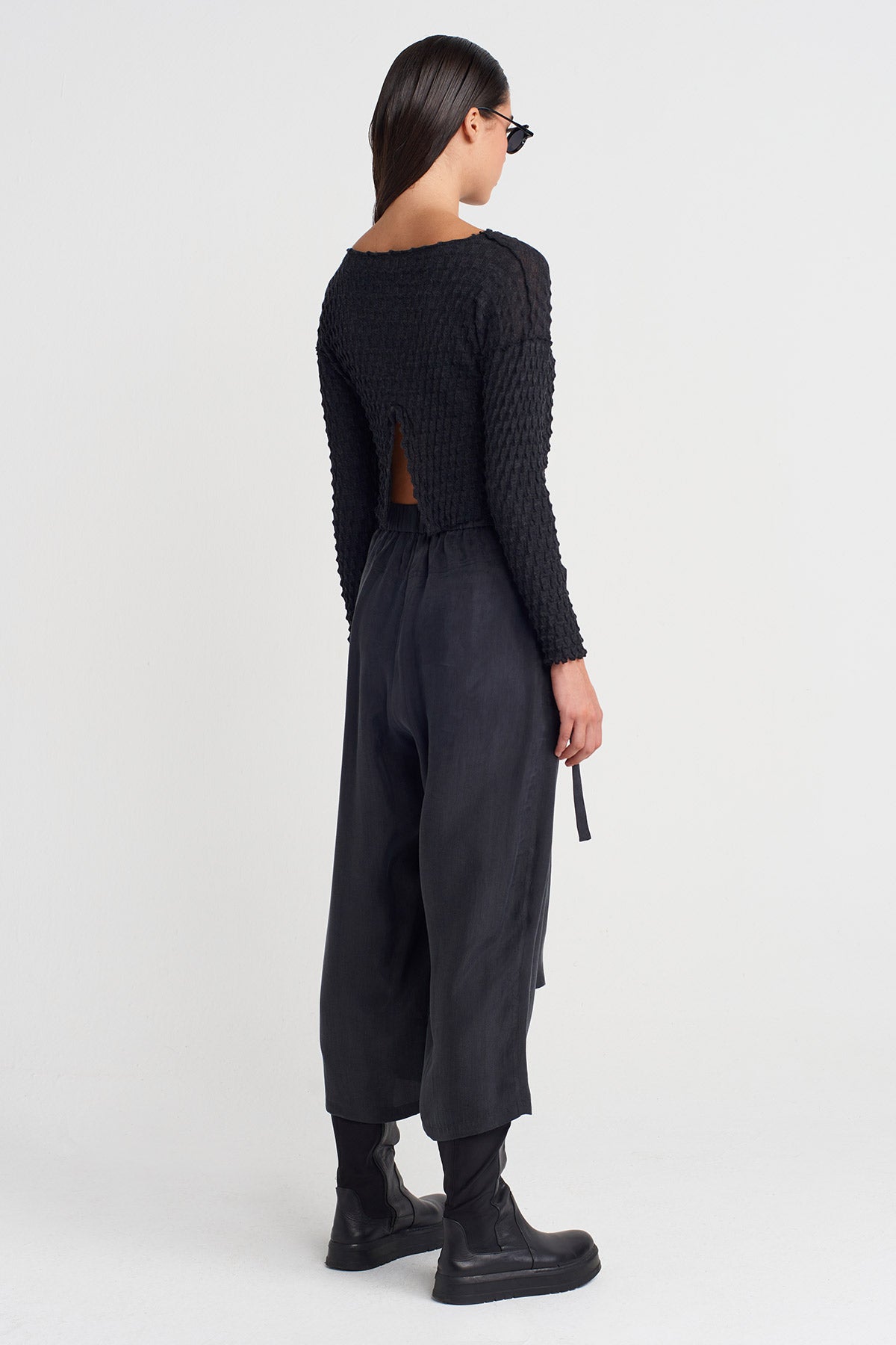 Black Pleated Skirt-Over-Trousers -K253013054
