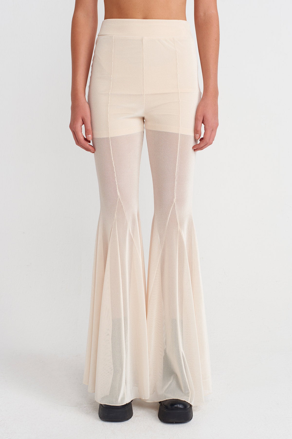 Nature Black Sheer Tulle Flared Trousers-K253013059