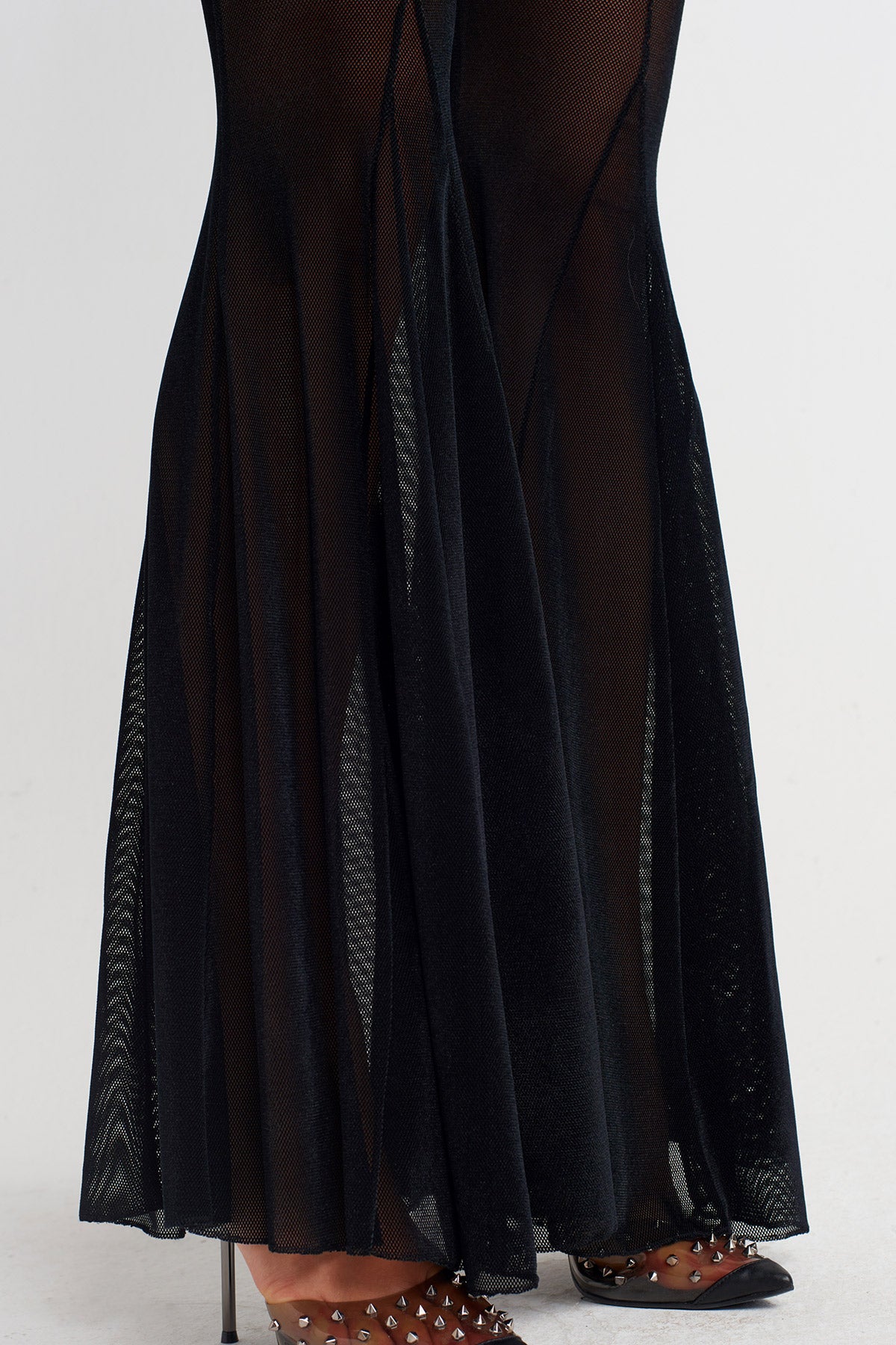Black Black Sheer Tulle Flared Trousers-K253013059