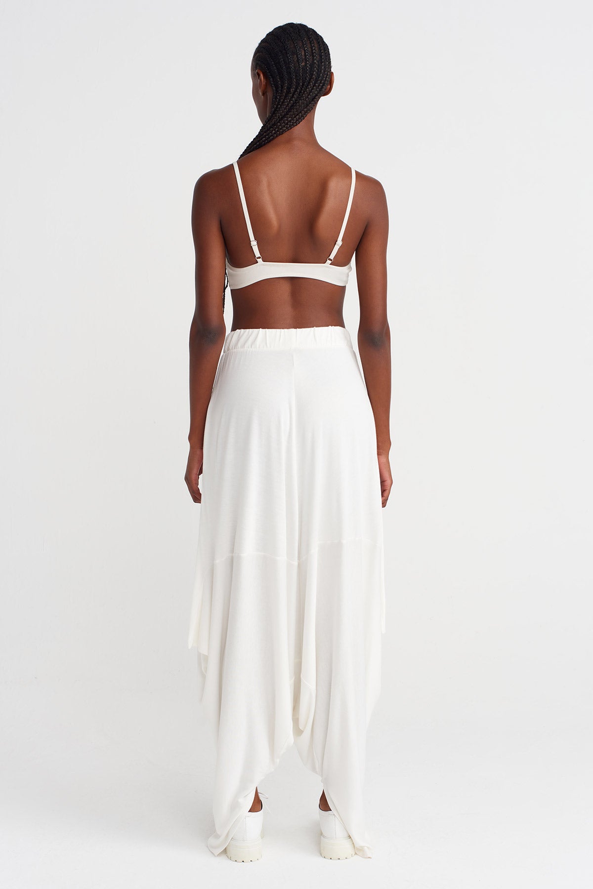 Off White Draped Relaxed Harem Pants-K253013062