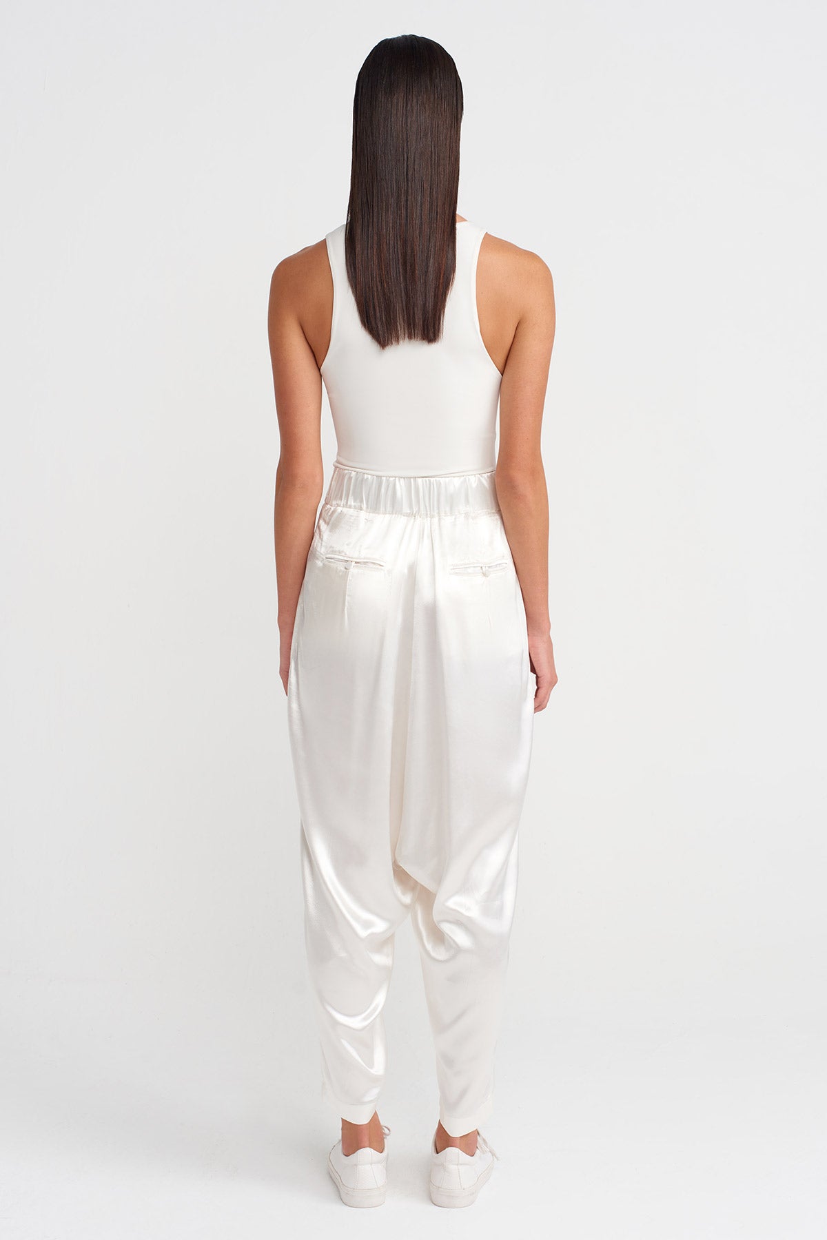 Off White Satin Wrap Harem Pants-K253013063