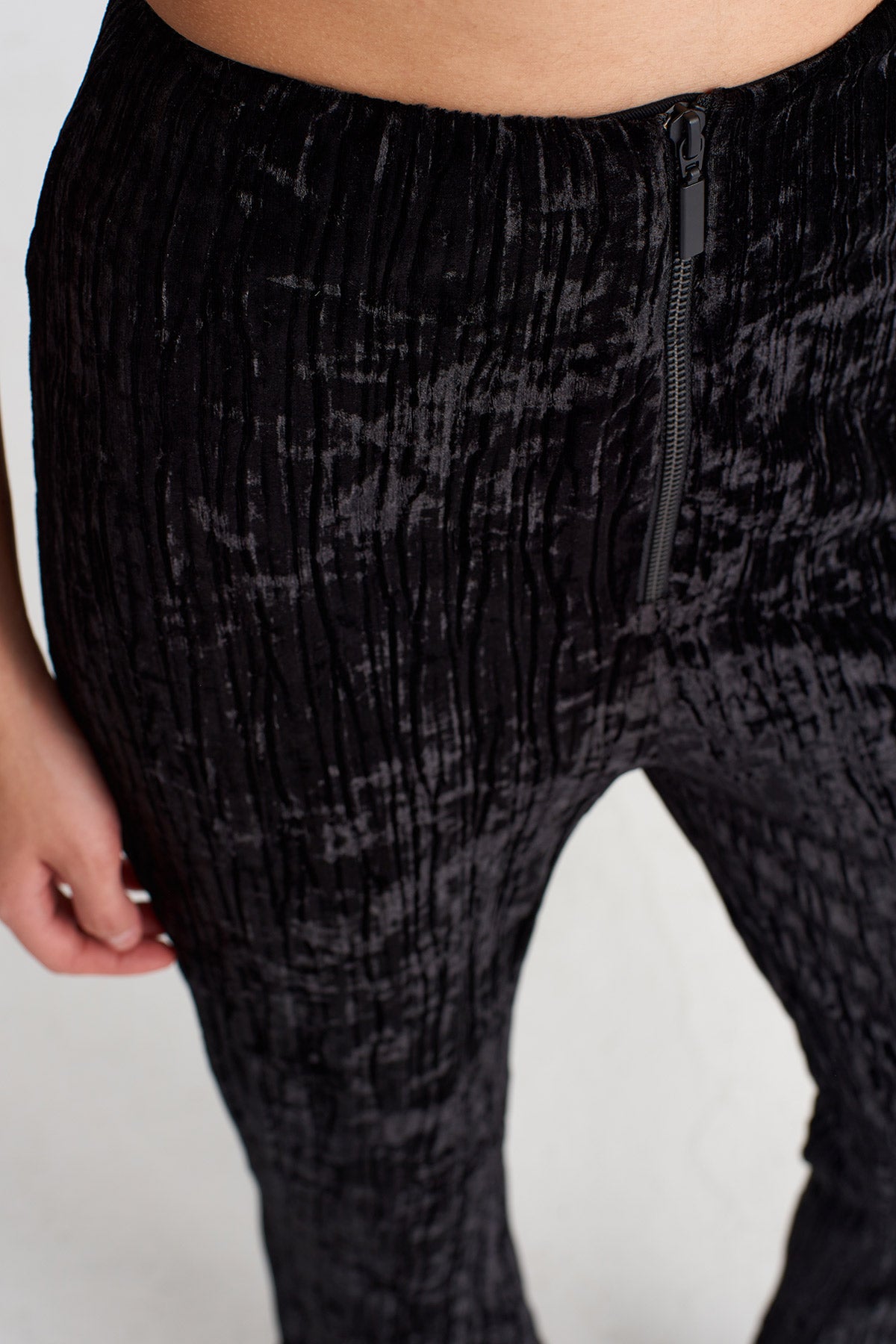 Black Ribbed Crushed Velvet Flared Trousers-K253013064