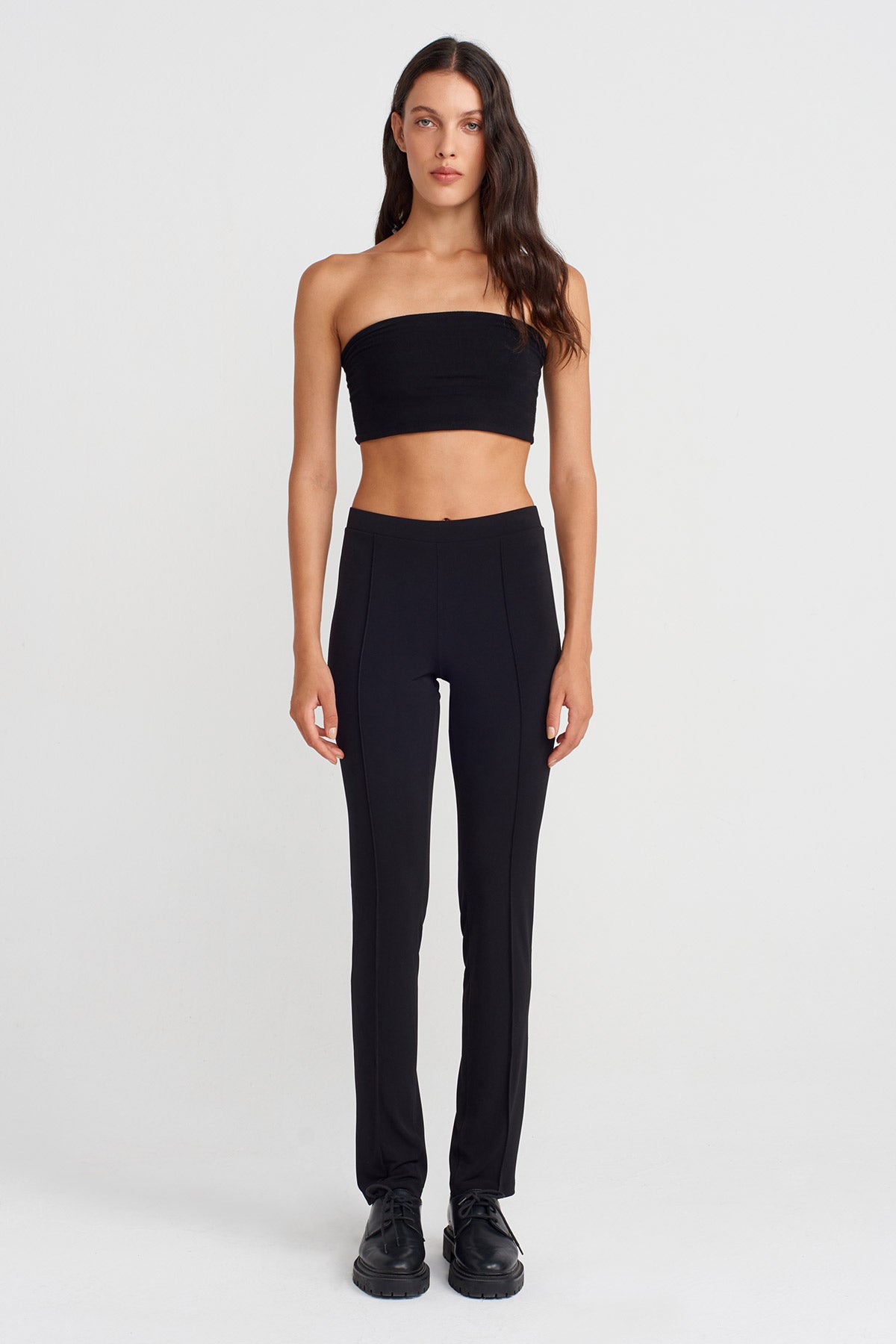 Black Slim Fit Jersey Pants with Crease Detail-K253013072