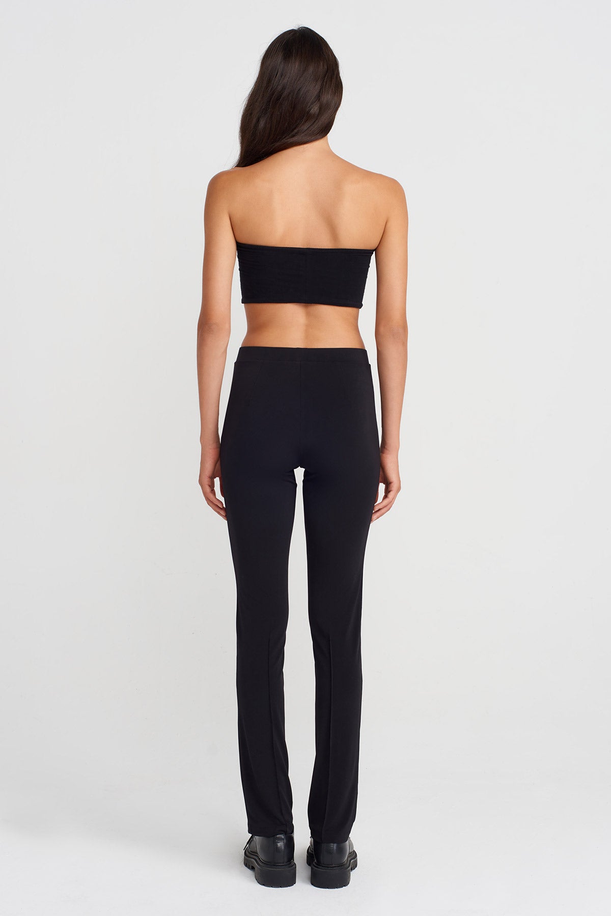 Black Slim Fit Jersey Pants with Crease Detail-K253013072