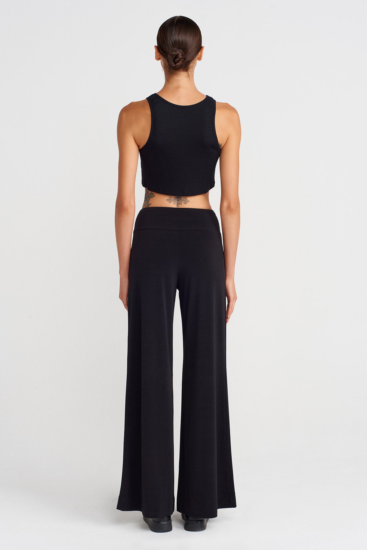 Black Wide Leg Jersey Pants-K253013074