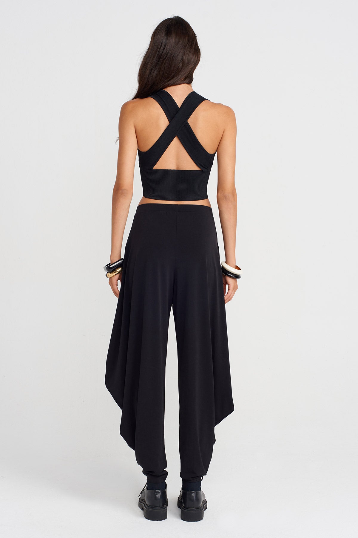 Black Jersey Pants with Side Drapes-K253013076