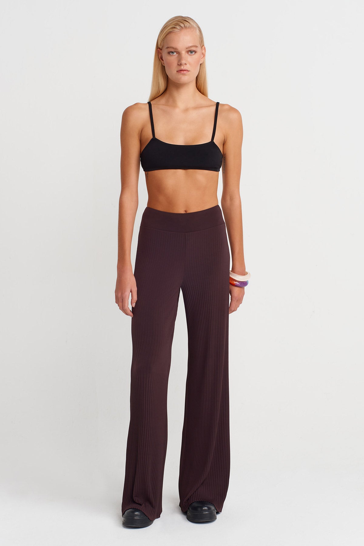 Dark Purple Pleated Straight-Leg Trousers-K253013077