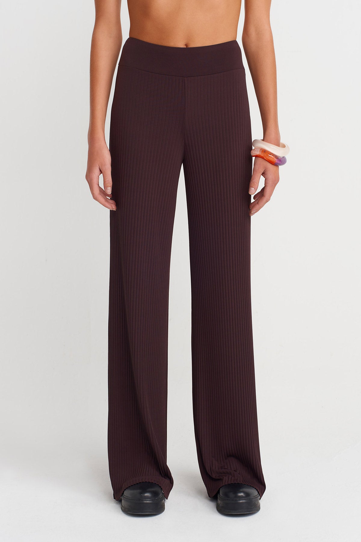 Dark Purple Pleated Straight-Leg Trousers-K253013077