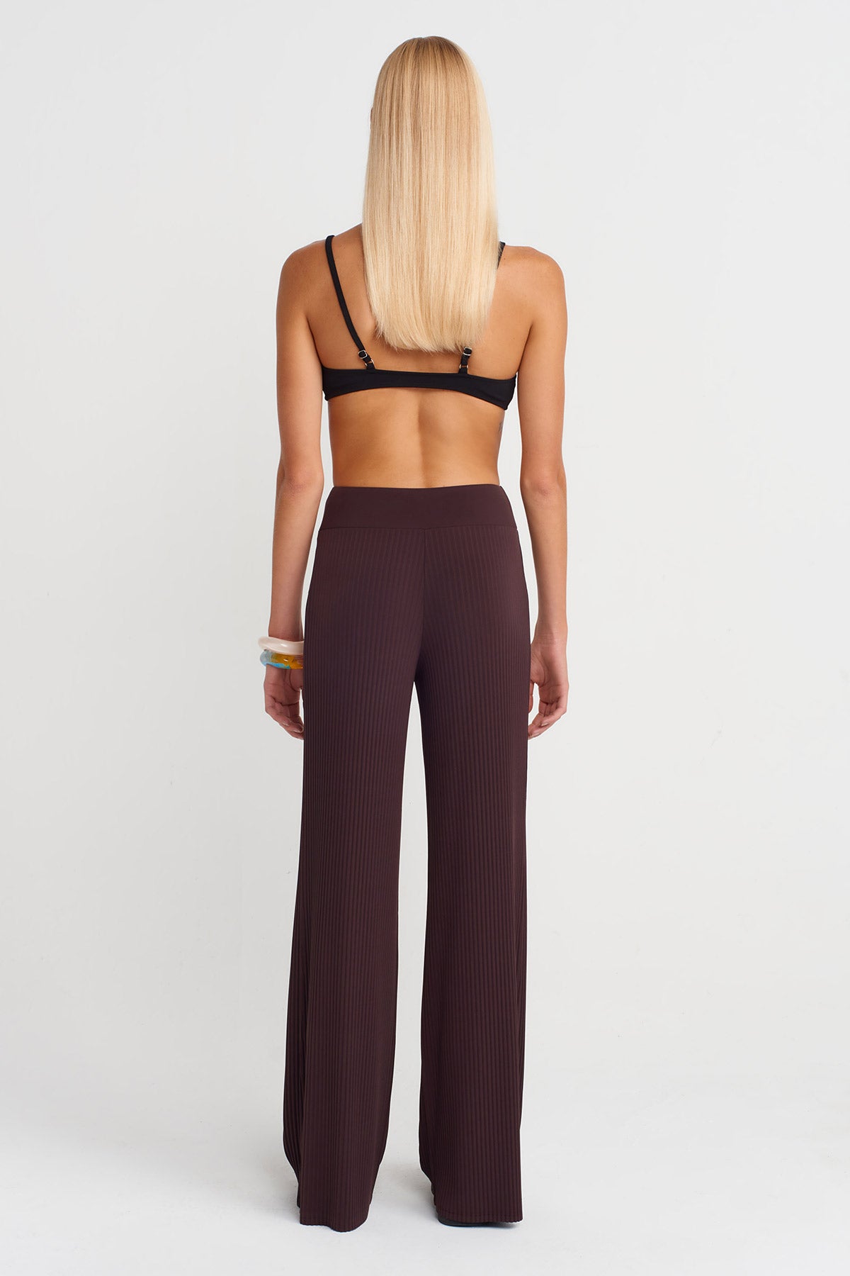 Dark Purple Pleated Straight-Leg Trousers-K253013077