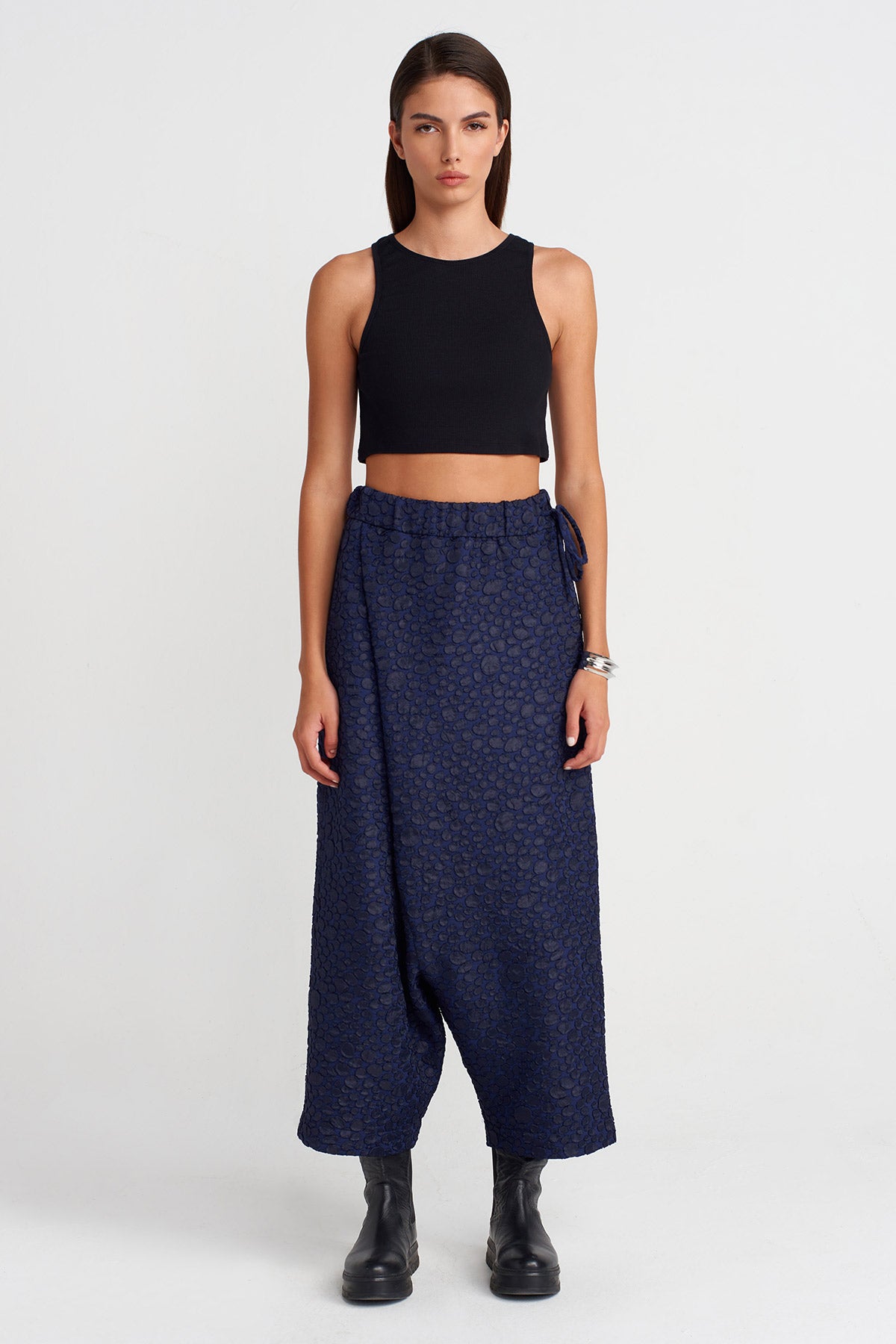 Purple Jacquard Wrap Harem Pants-K253013080