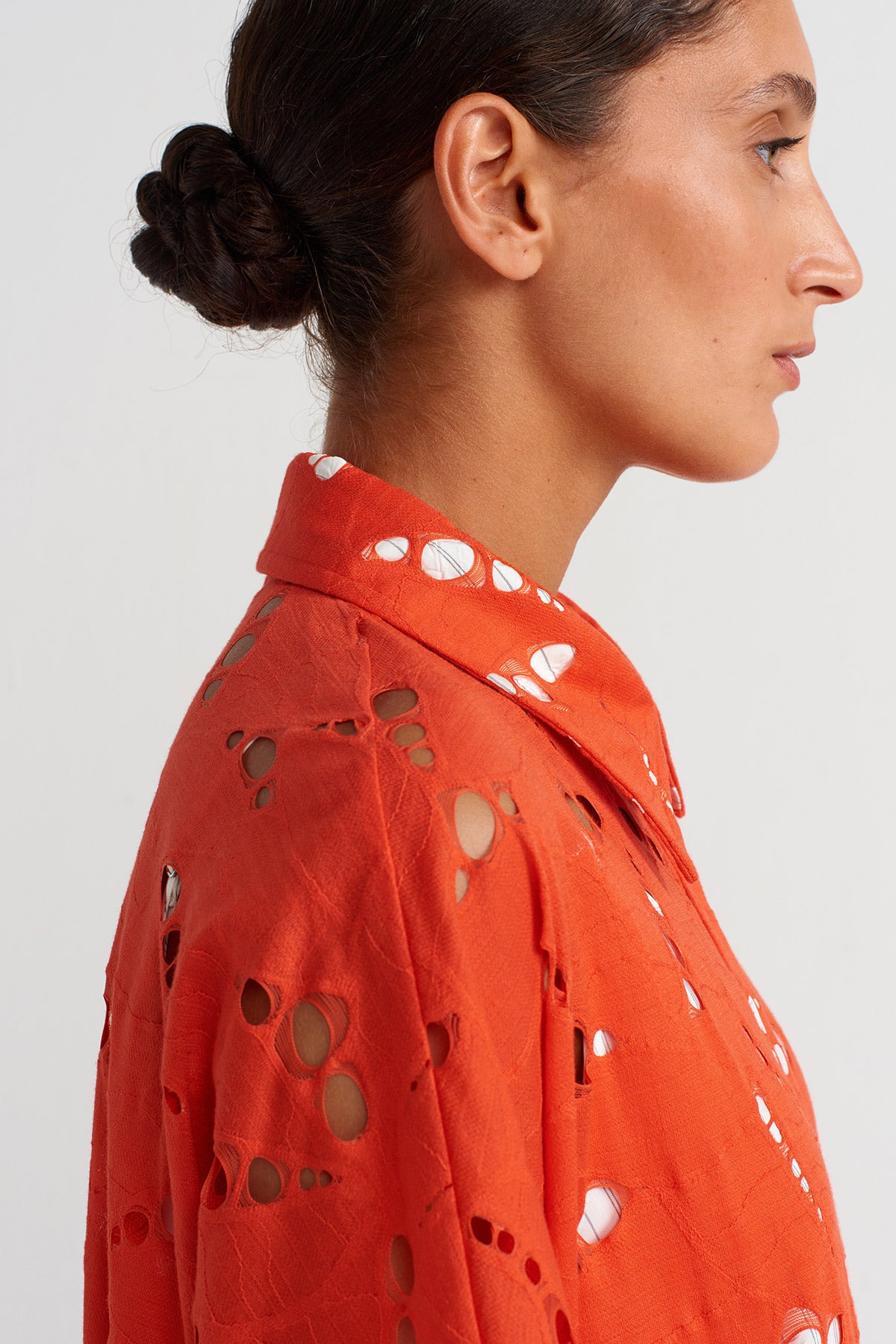 Pomegranade Striped Lined Lace Shirt Dress-K254014002