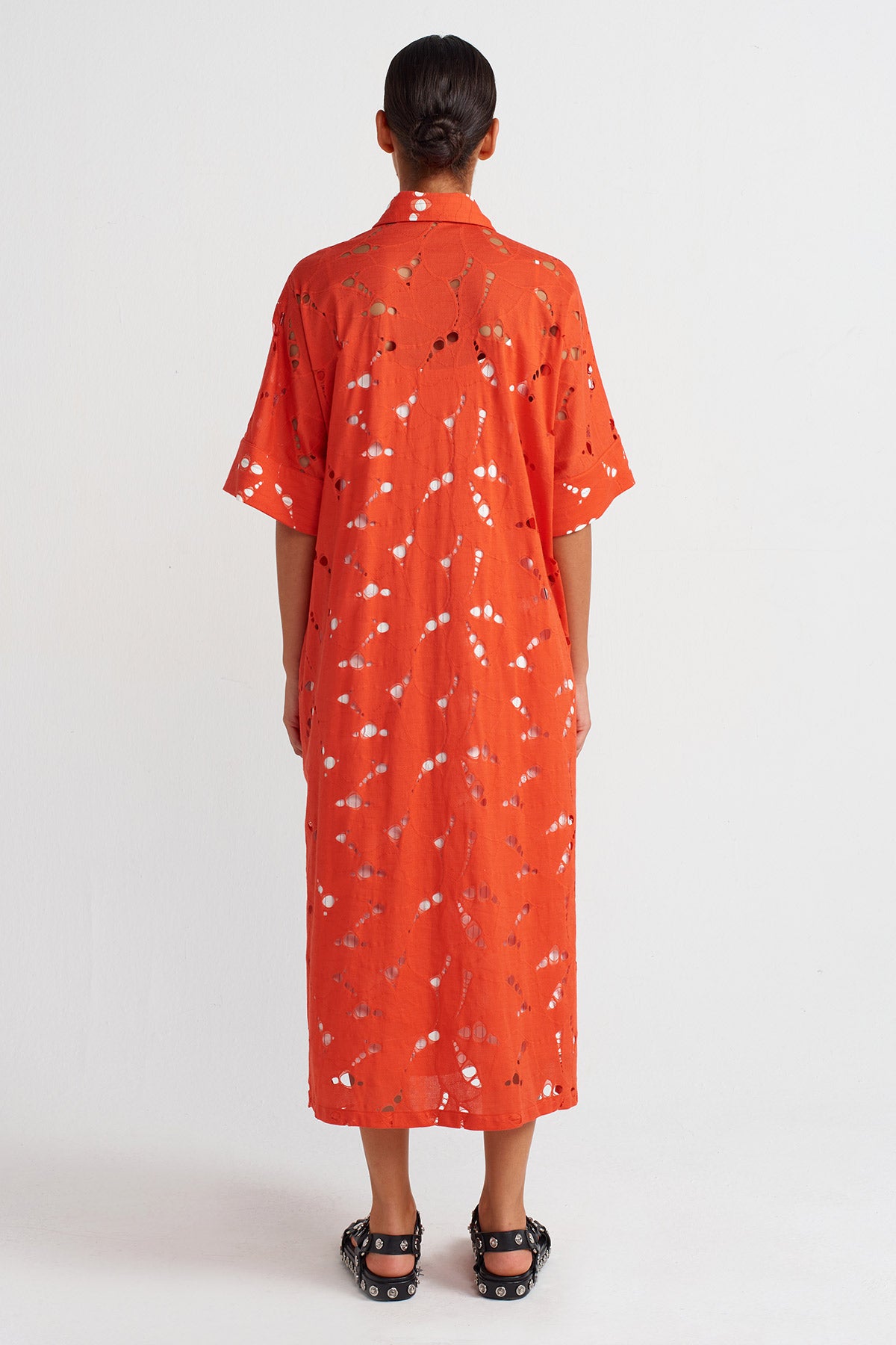 Pomegranade Striped Lined Lace Shirt Dress-K254014002