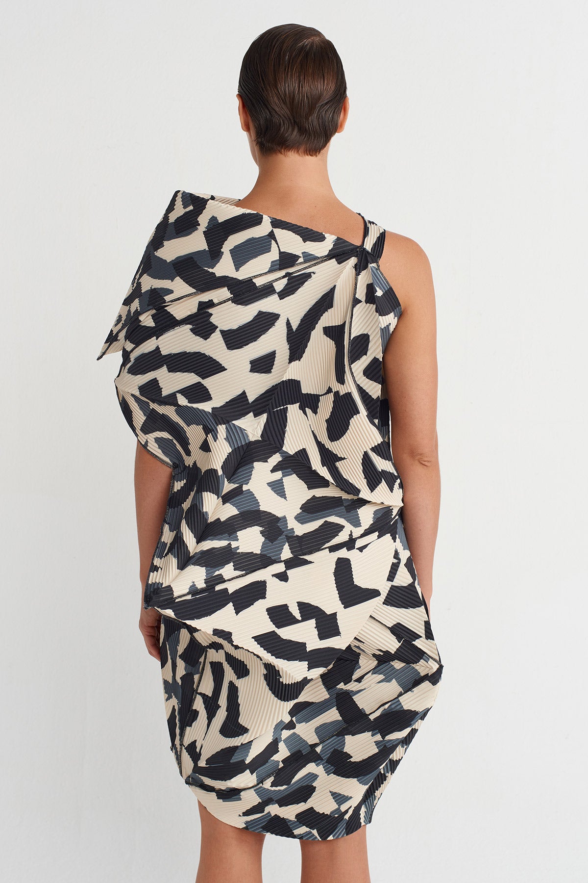 Printed Origami-Style Pleated Dress-K254014008